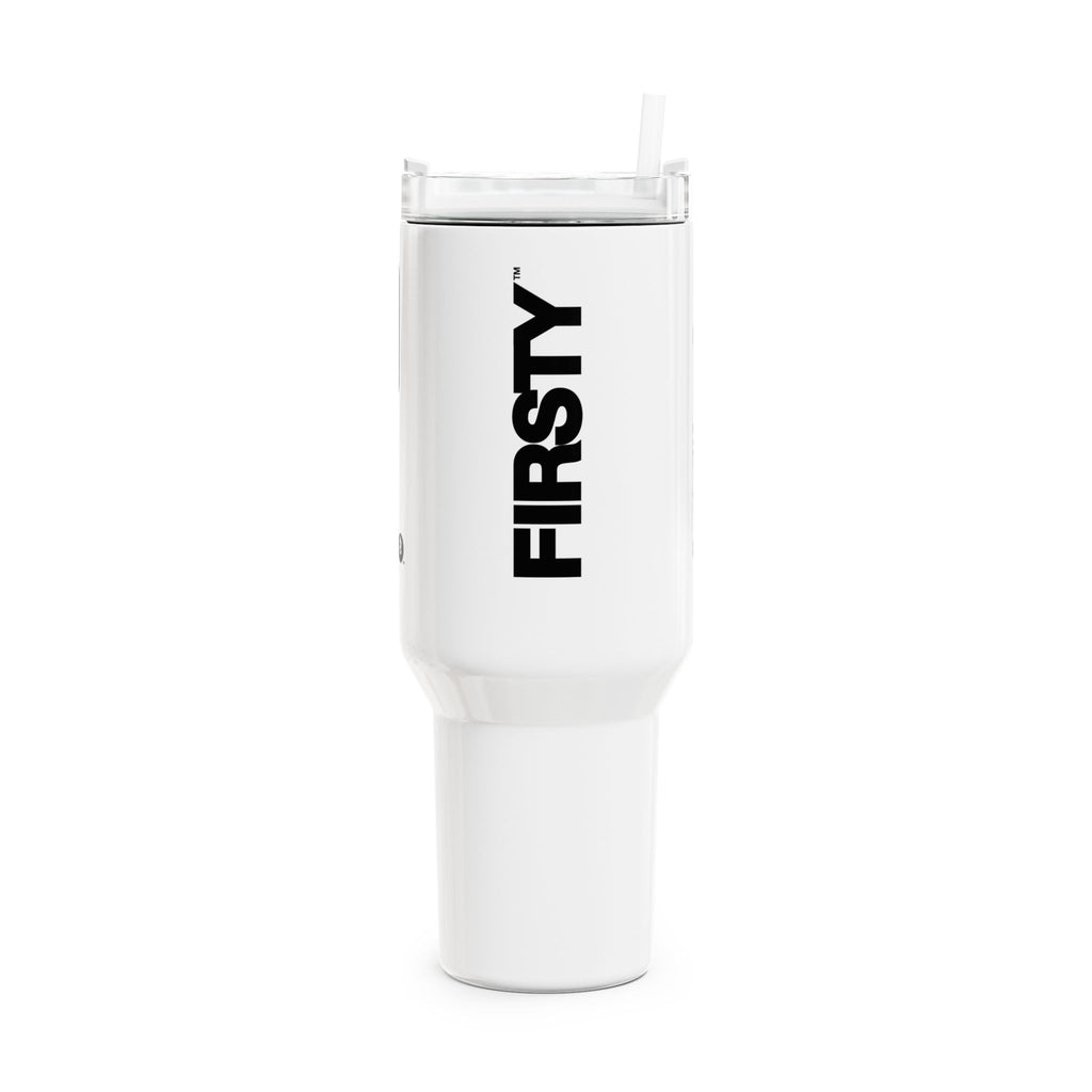 FIRSTY™  40oz - Thirst First™ - Black on White Tumbler Cup - BPA-Free, Eco-Friendly