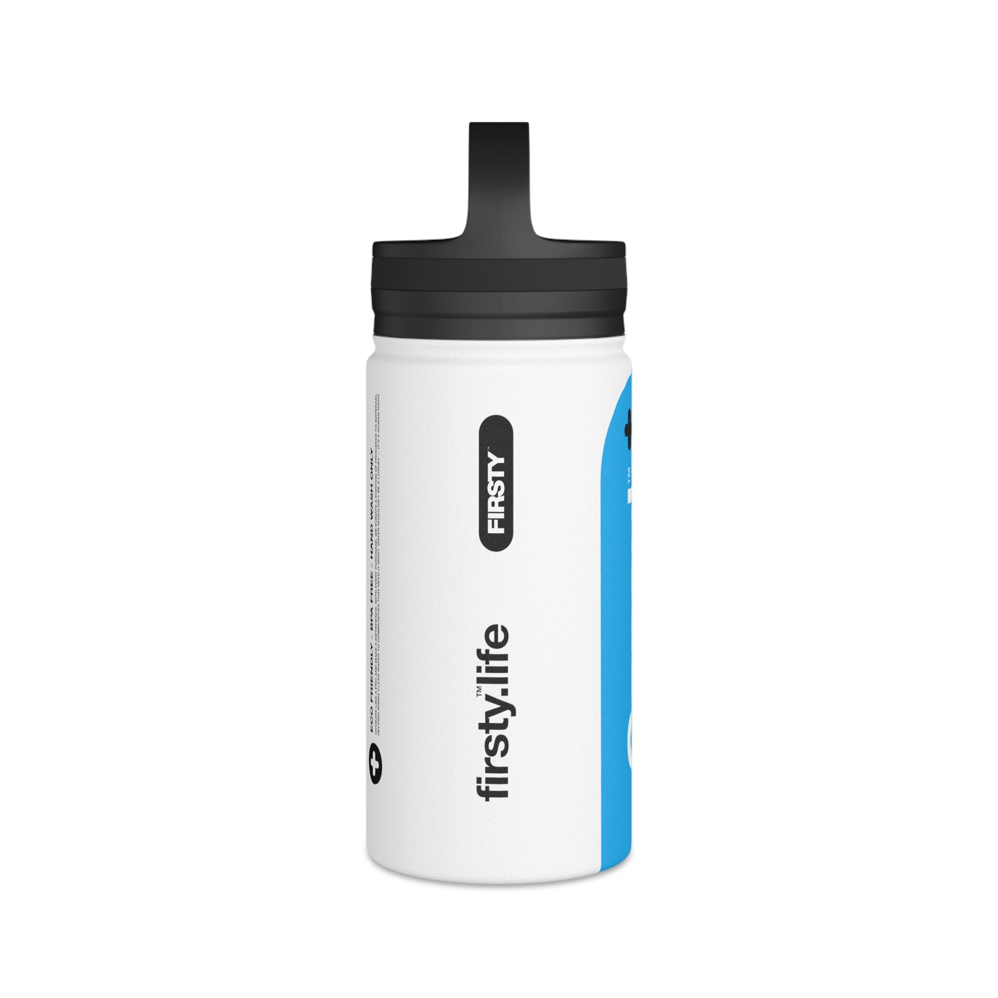 FIRSTY™ Capsule+™ Thirst First™ 3 Sizes - Blue & White  - Stainless Steel Water Bottle with Carry Handle - BPA-Free, Eco-Friendly