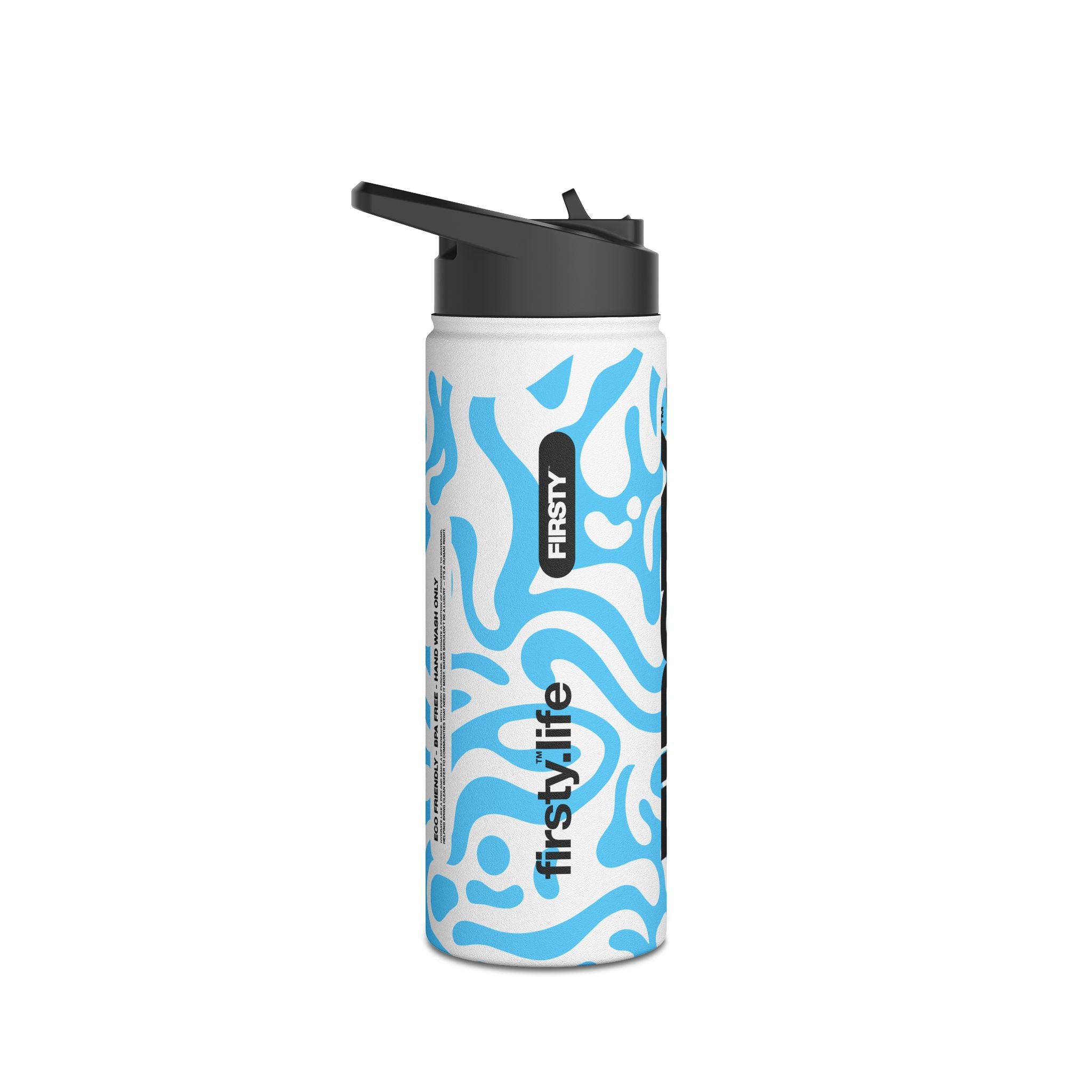 FIRSTY™ 3 Sizes - Camo Light Blue - Stainless Steel Water Bottle with Carry Handle and Straw Lid - BPA-Free, Eco-Friendly