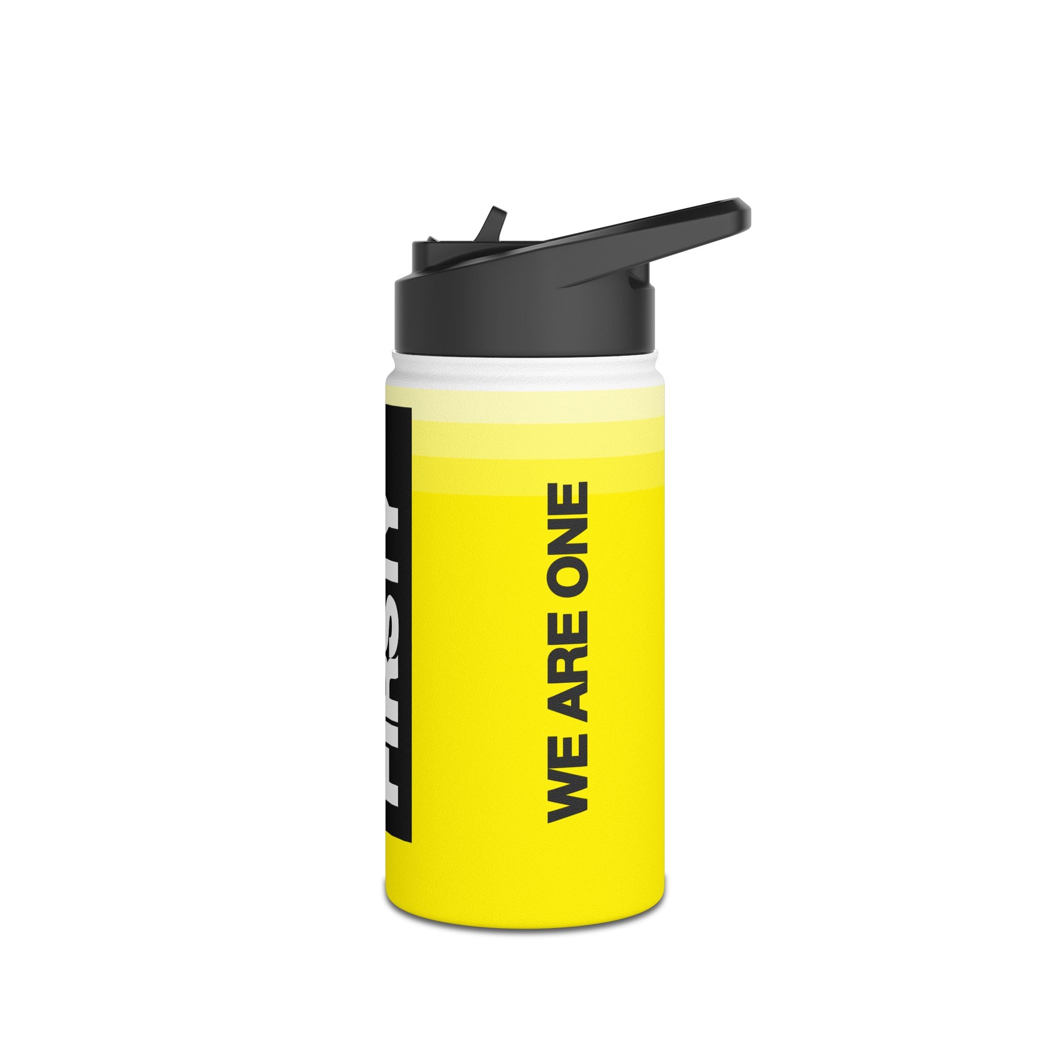 FIRSTY™ We Are One™ - 3 Sizes - Black on Yellow - Stainless Steel Water Bottle with Carry Handle and Straw Lid - BPA-Free, Eco-Friendly