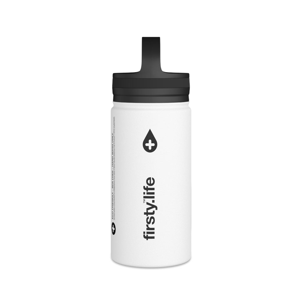 FIRSTY™ Hydrate™ Thirst First™ 3 Sizes - White  - Stainless Steel Water Bottle with Carry Handle - BPA-Free, Eco-Friendly