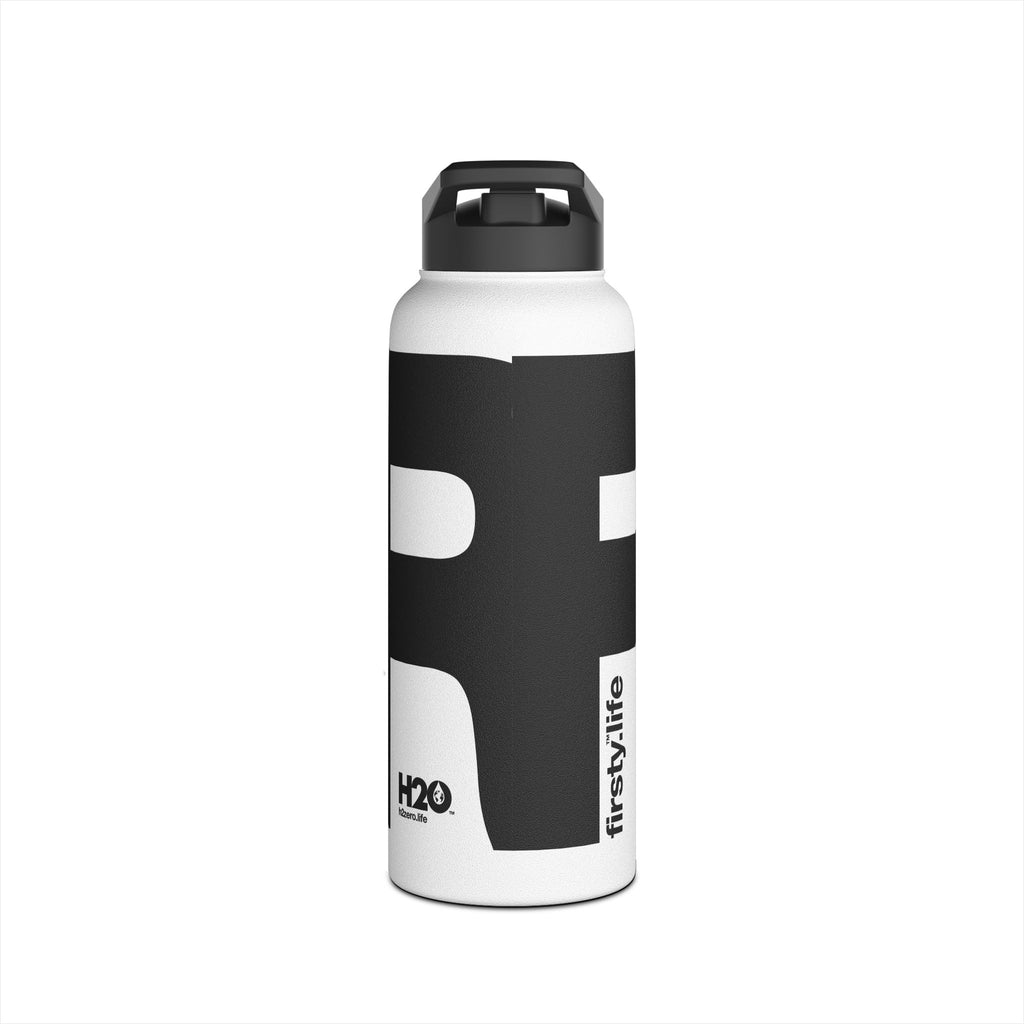 FIRSTY™ 3 Sizes - Black and White - Stainless Steel Water Bottle with Carry Handle and Straw Lid - BPA-Free, Eco-Friendly