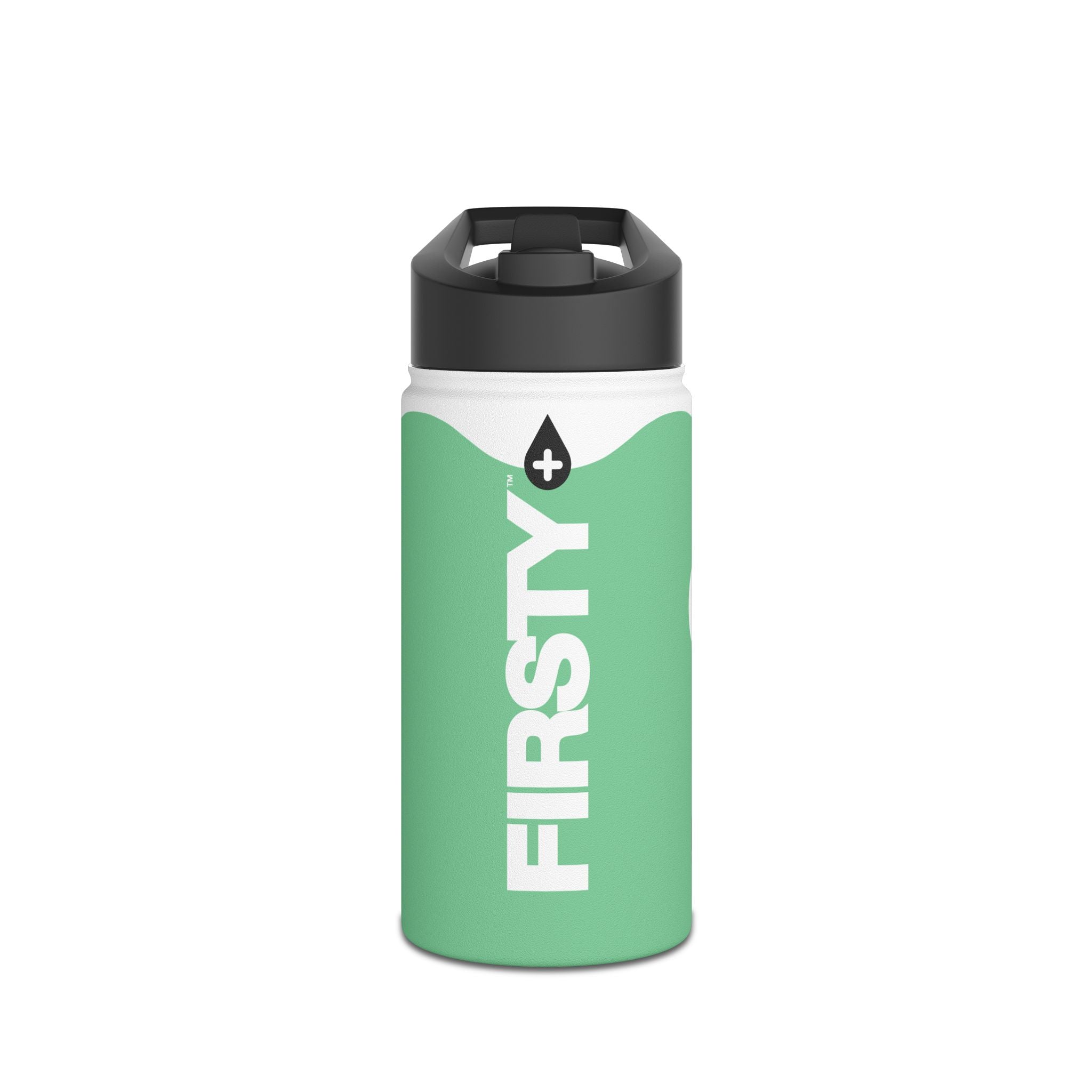 FIRSTY™ Wave™ 3 Sizes - Mint Green & White - Stainless Steel Water Bottle with Carry Handle and Straw Lid - BPA-Free, Eco-Friendly