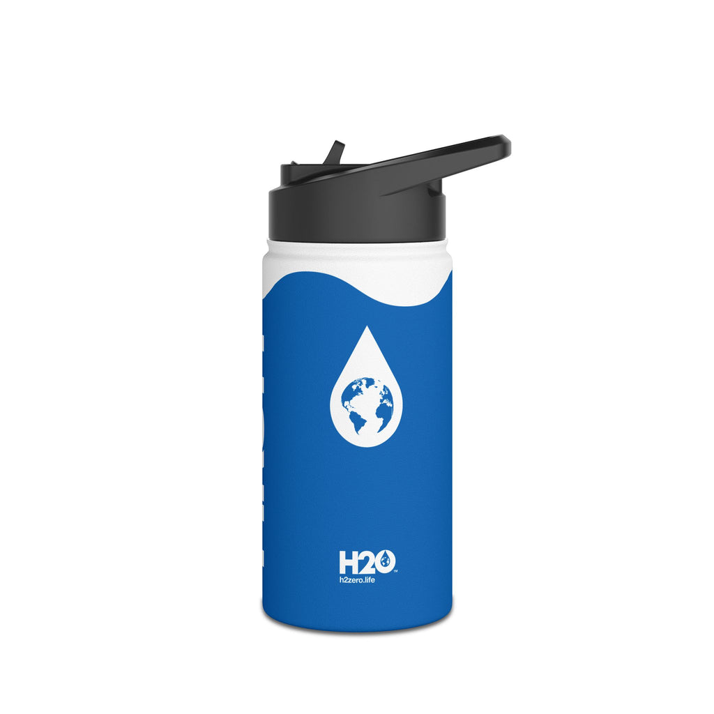 FIRSTY™ Wave™ 3 Sizes - Deep Blue & White - Stainless Steel Water Bottle with Carry Handle and Straw Lid - BPA-Free, Eco-Friendly