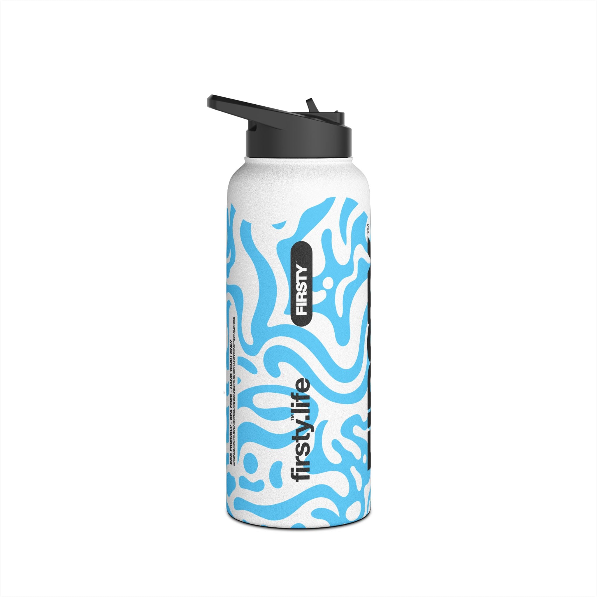 FIRSTY™ 3 Sizes - Camo Light Blue - Stainless Steel Water Bottle with Carry Handle and Straw Lid - BPA-Free, Eco-Friendly
