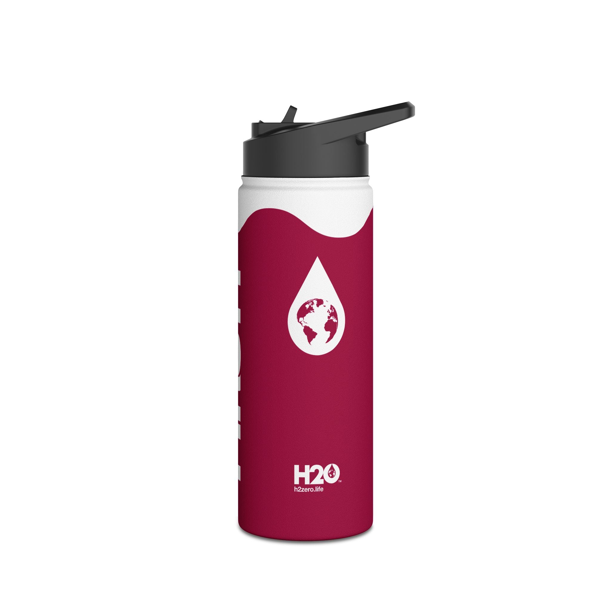 FIRSTY™ Wave™ 3 Sizes - Burgundy & White - Stainless Steel Water Bottle with Carry Handle and Straw Lid - BPA-Free, Eco-Friendly