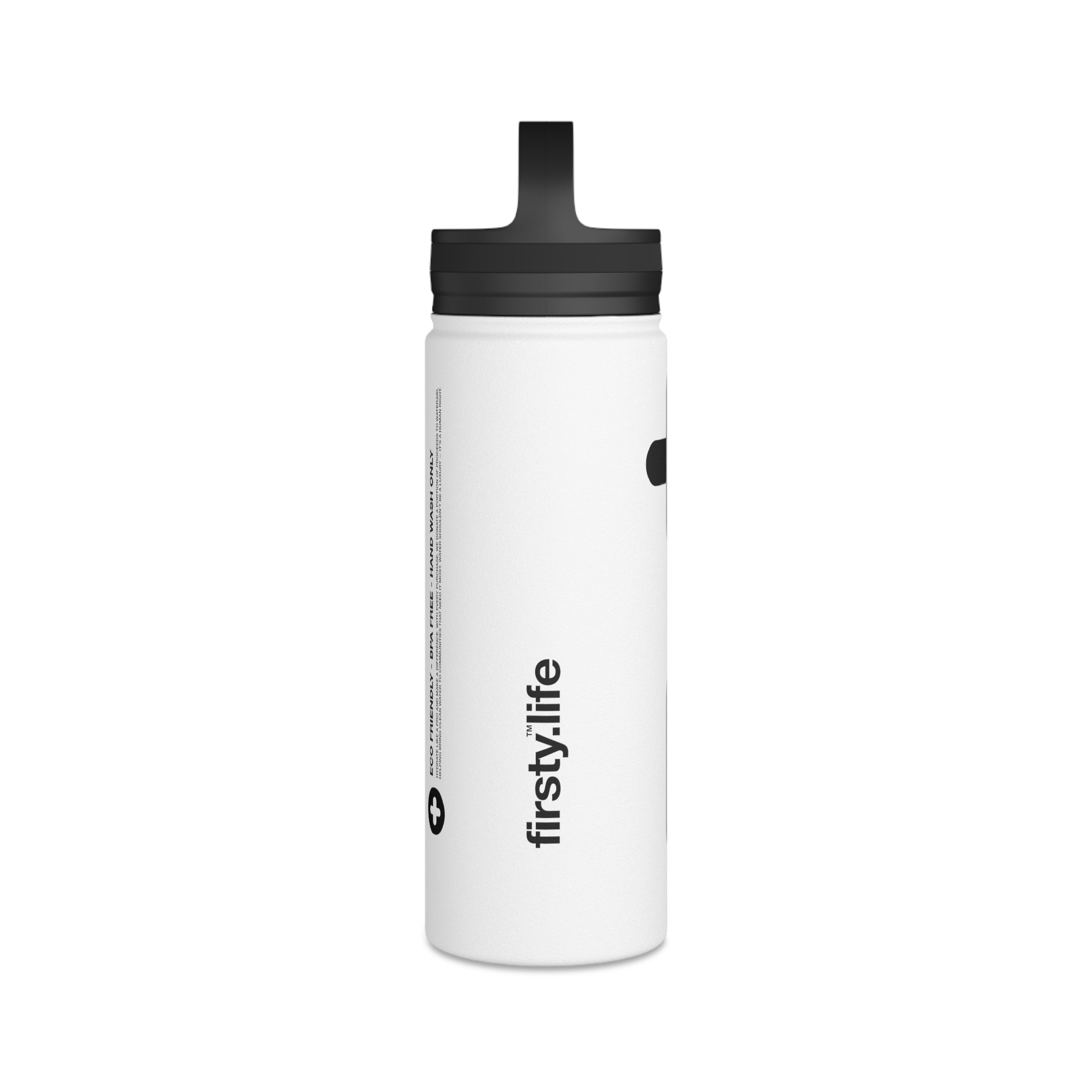FIRSTY™ Hydrate+™ 3 Sizes - White  - Stainless Steel Water Bottle with Carry Handle - BPA-Free, Eco-Friendly
