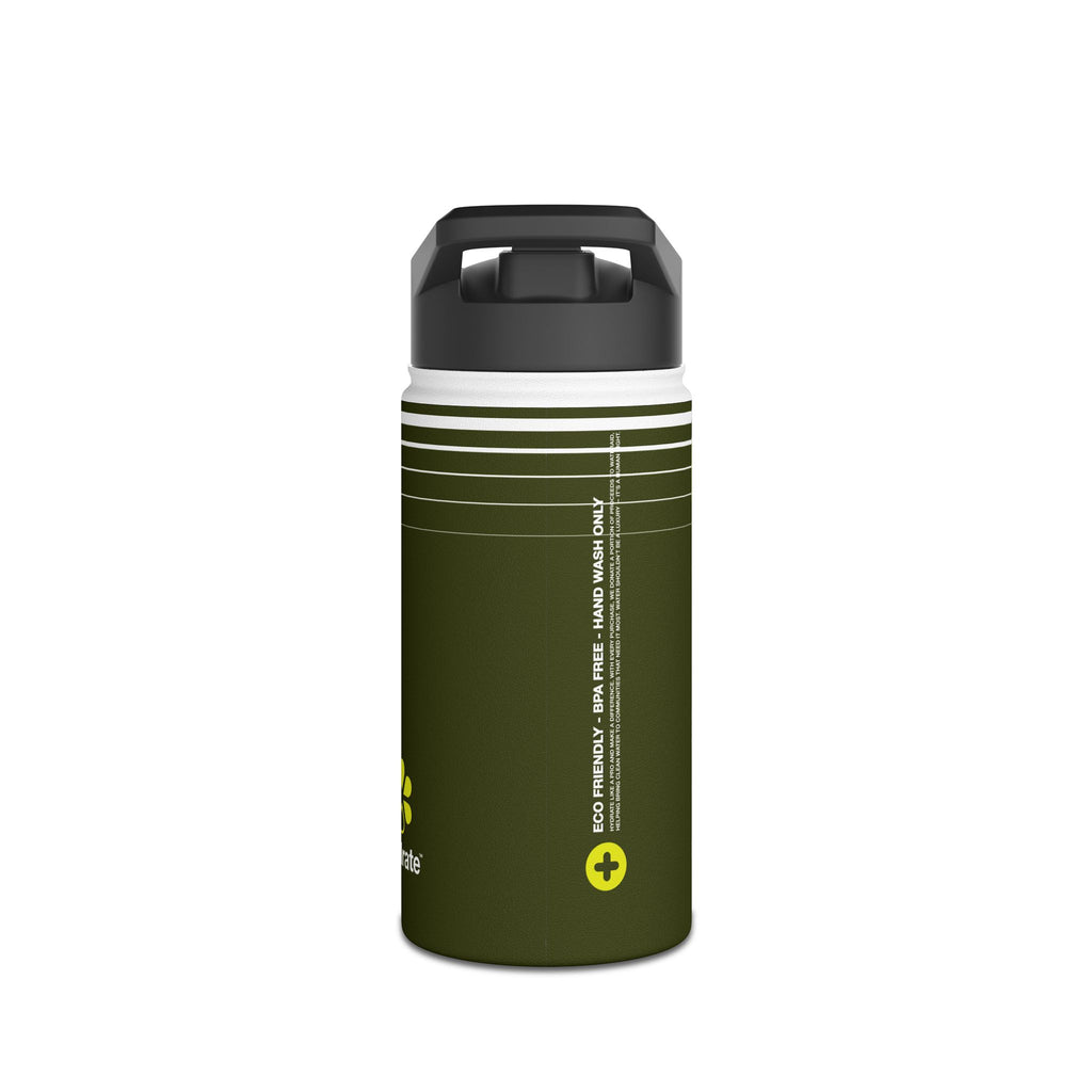 FIRSTY™ 3 Sizes - Hydrate - Deep Green with Neon - Stainless Steel Water Bottle with Carry Handle and Straw Lid - BPA-Free, Eco-Friendly