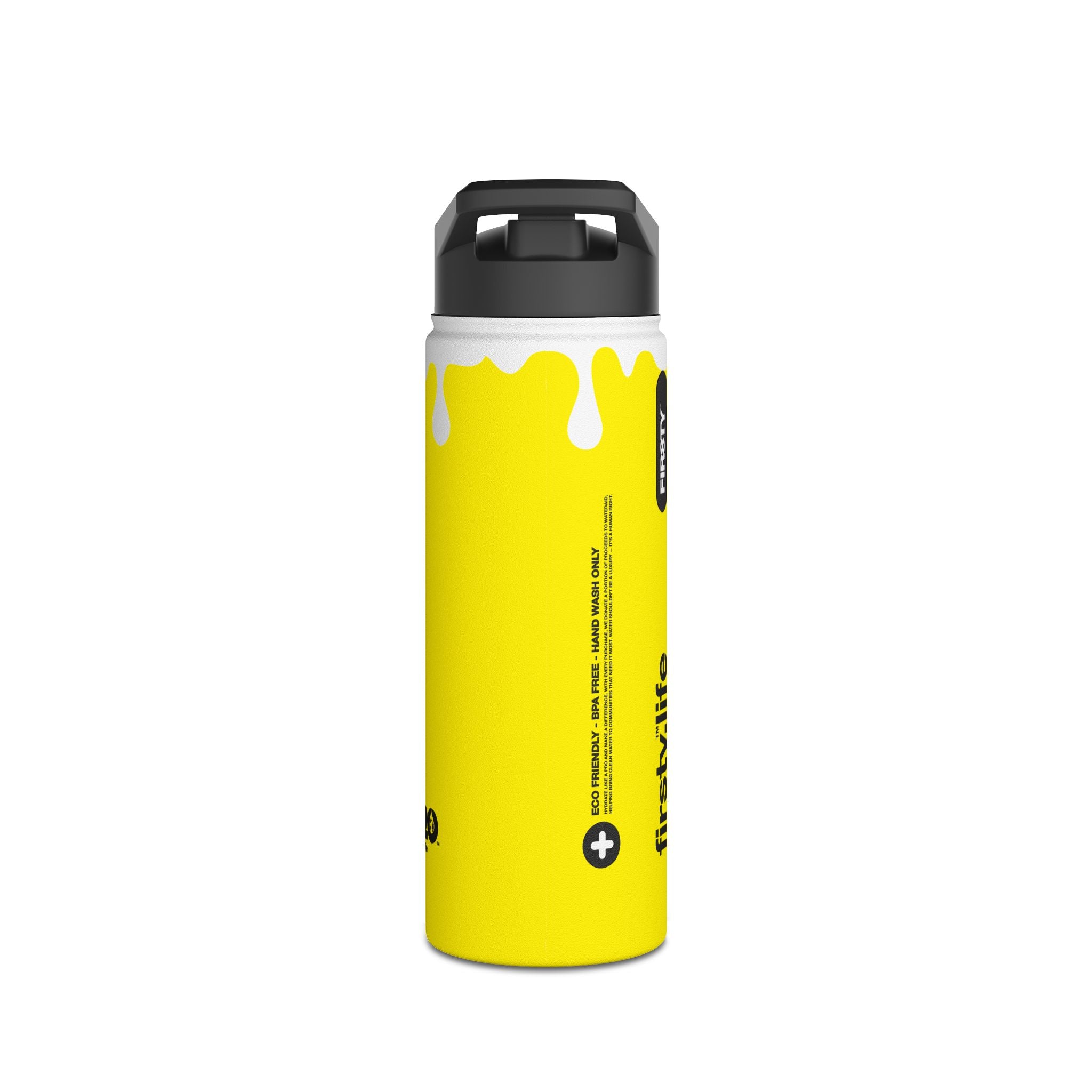 FIRSTY™ 3 Sizes - Yellow Thug - Stainless Steel Water Bottle with Carry Handle and Straw Lid - BPA-Free, Eco-Friendly