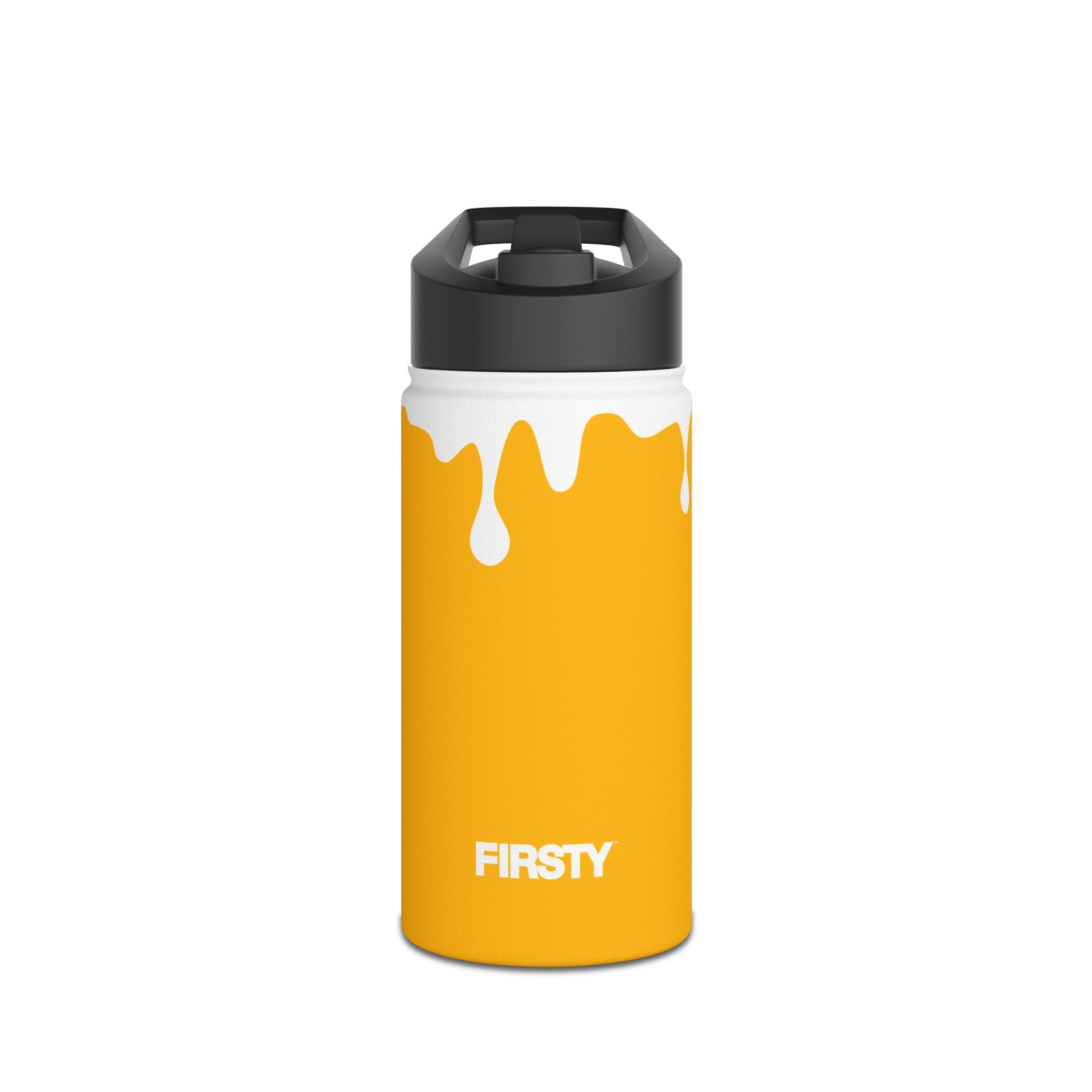 FIRSTY™ 3 Sizes - Splash™ Mustard - Stainless Steel Water Bottle with Carry Handle and Straw Lid - BPA-Free, Eco-Friendly