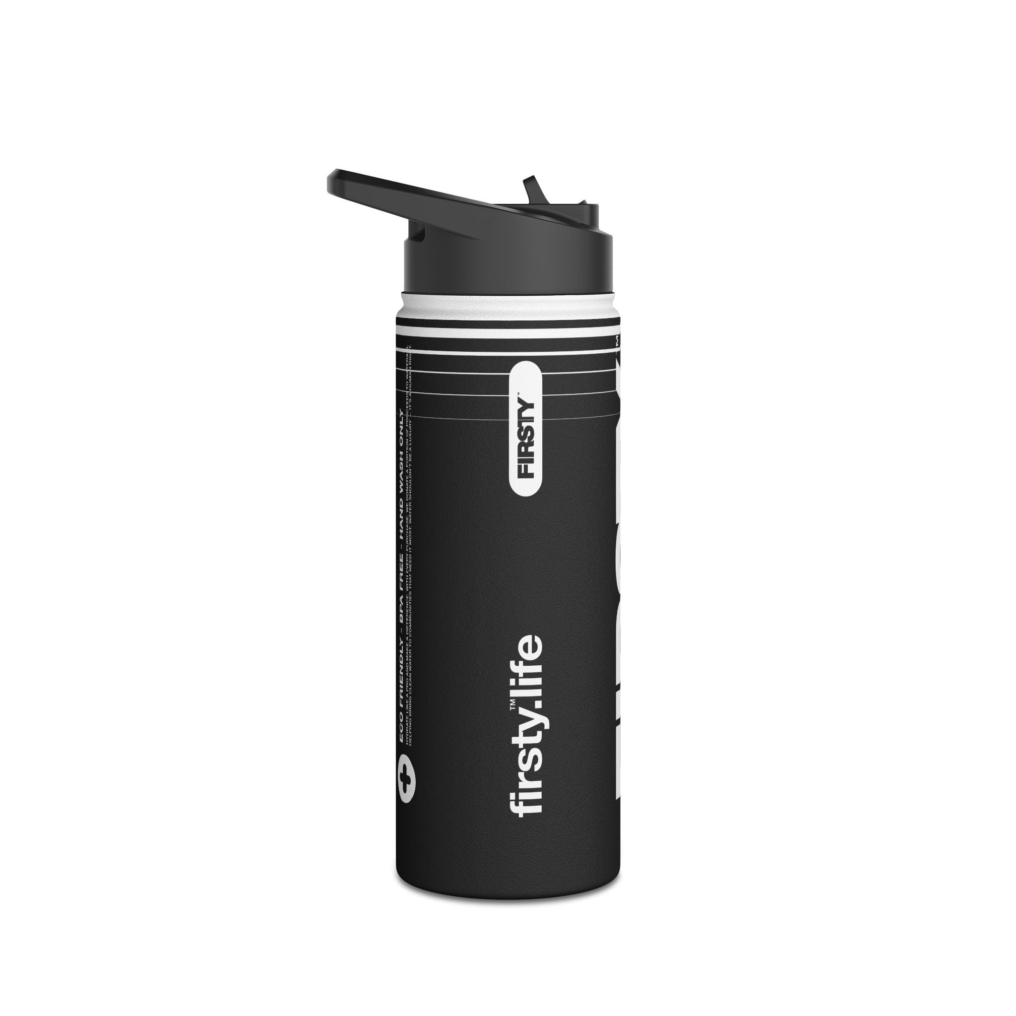 FIRSTY™ 3 Sizes - Hydrate Black - Stainless Steel Water Bottle with Carry Handle and Straw Lid - BPA-Free, Eco-Friendly