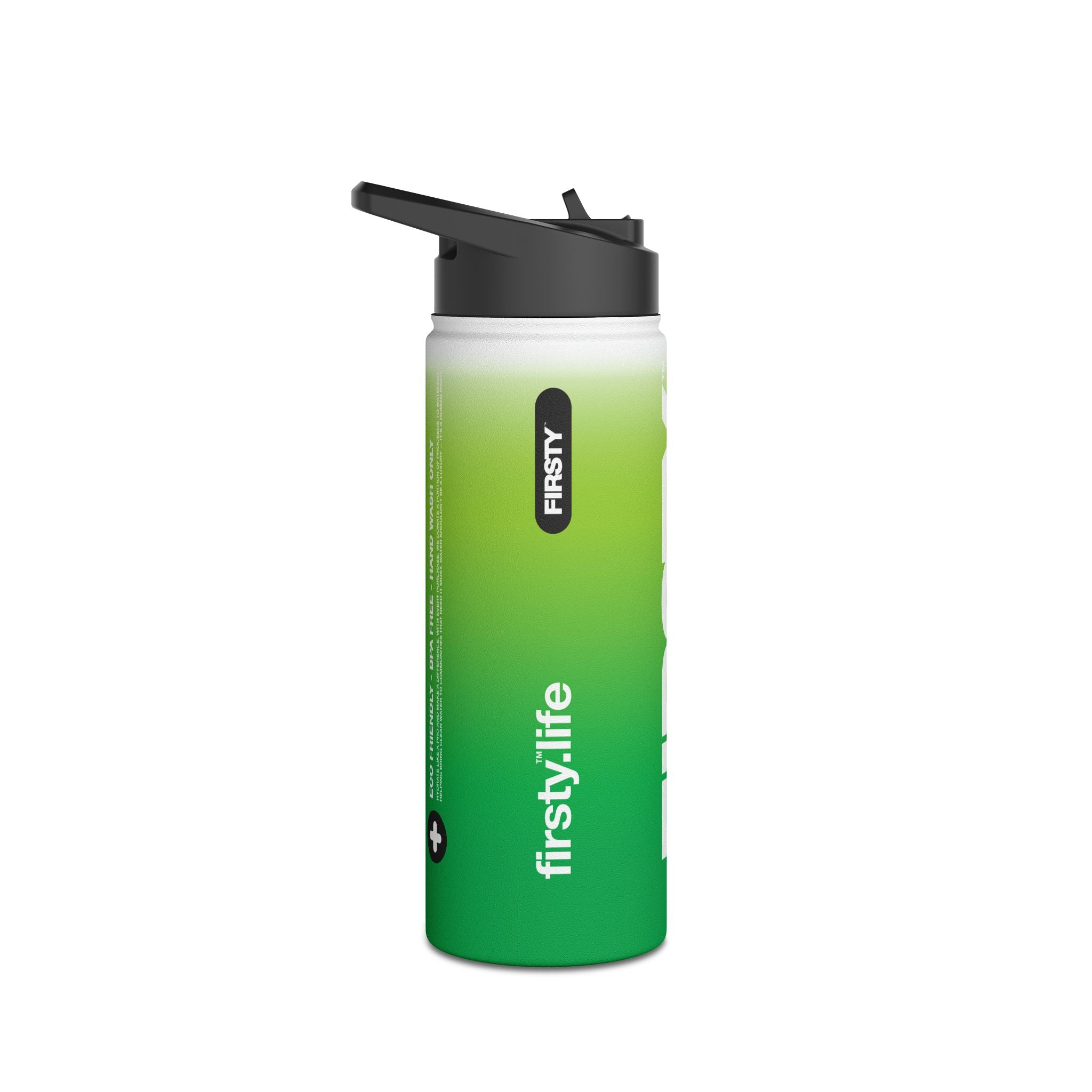 FIRSTY™ Green Blush™ Thirst First™ 3 Sizes - White - Stainless Steel Water Bottle with Carry Handle and Straw Lid - BPA-Free, Eco-Friendly