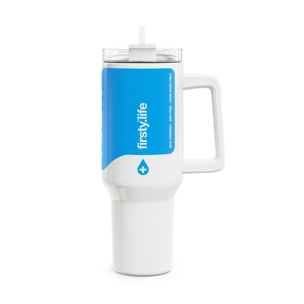 FIRSTY™  40oz Blue Wave on White Tumbler Cup - BPA-Free, Eco-Friendly