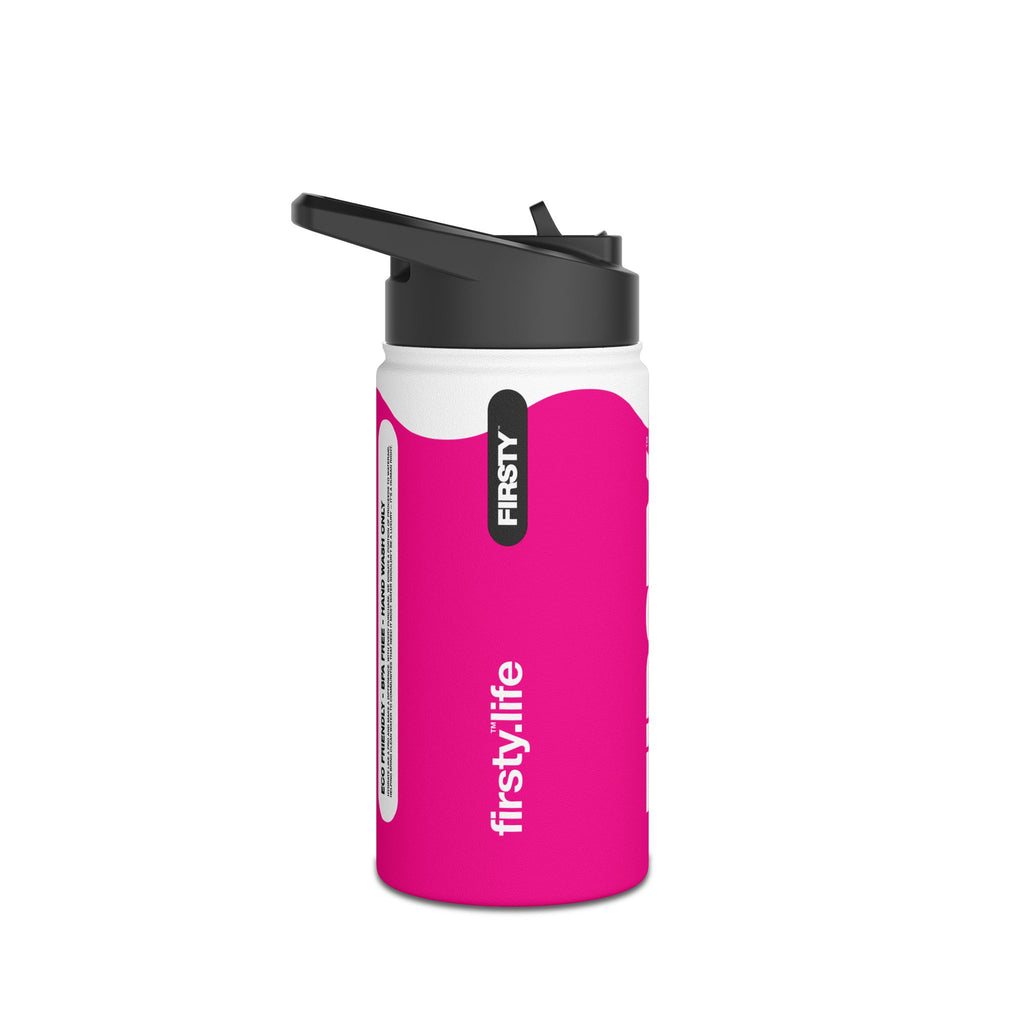 FIRSTY™ Wave™ 3 Sizes - Pink & White - Stainless Steel Water Bottle with Carry Handle and Straw Lid - BPA-Free, Eco-Friendly