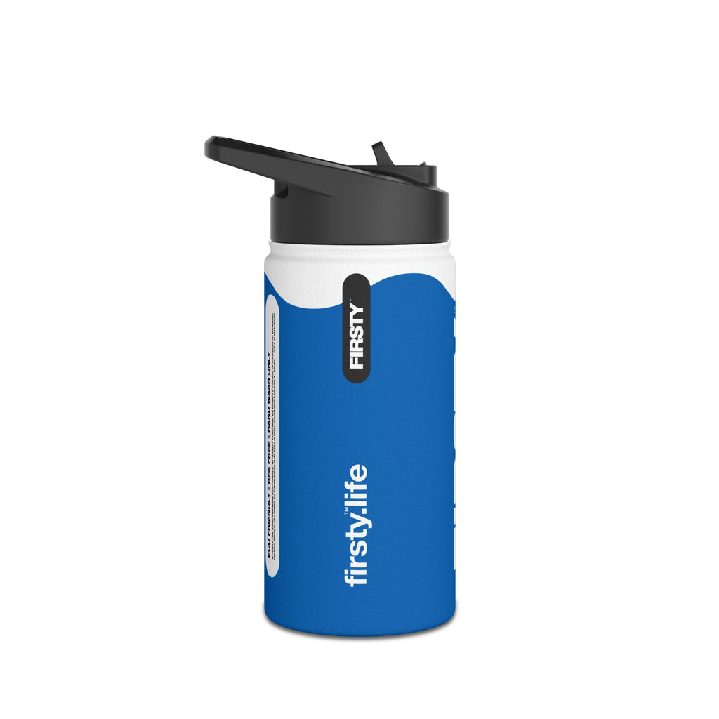 FIRSTY™ Wave™ 3 Sizes - Deep Blue & White - Stainless Steel Water Bottle with Carry Handle and Straw Lid - BPA-Free, Eco-Friendly