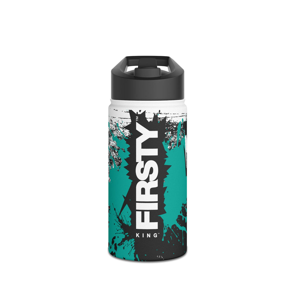 FIRSTY™ Limited Edition™ - 3 Sizes - Street King Black and Teal Ink - Stainless Steel Water Bottle with Carry Handle and Straw Lid - BPA-Free, Eco-Friendly