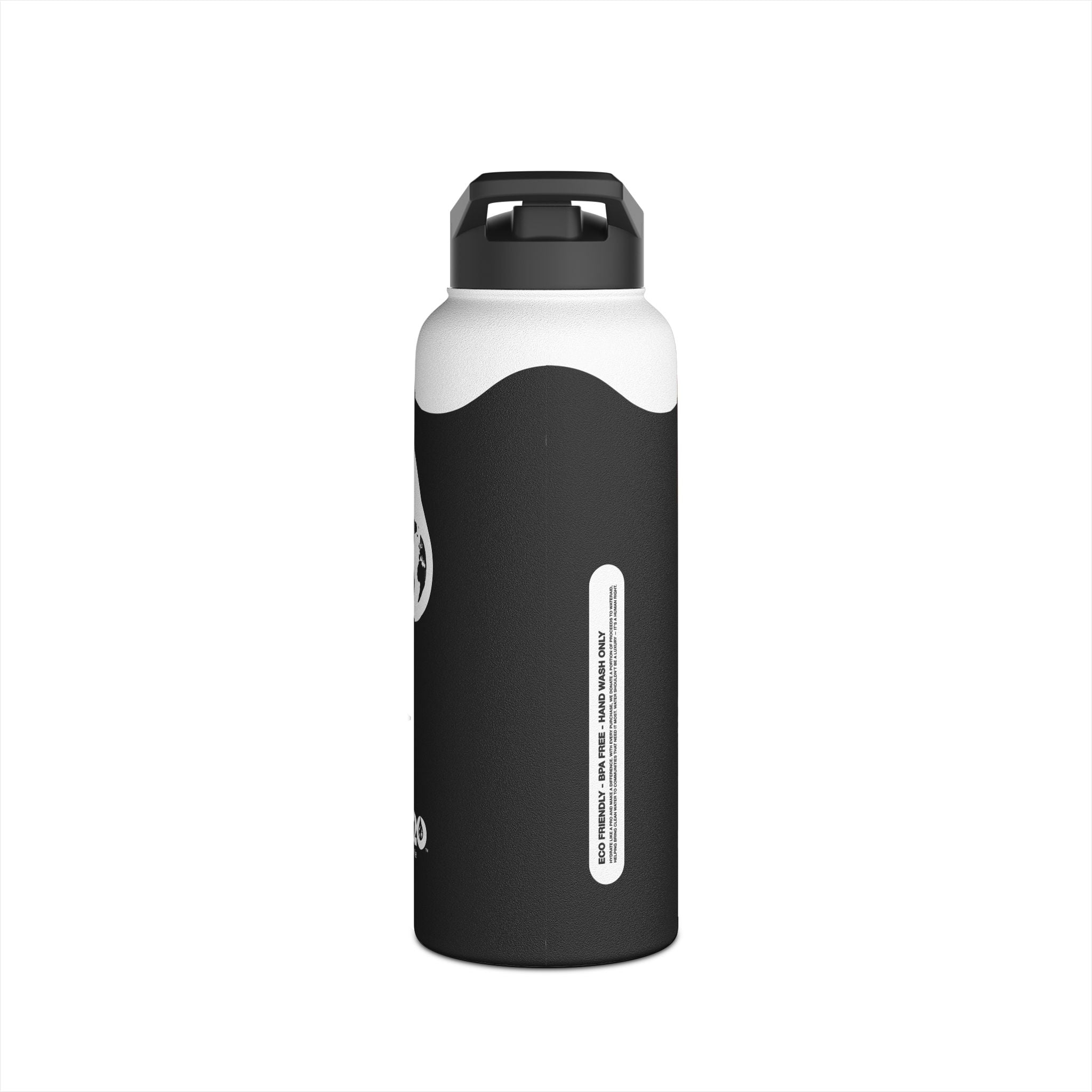 FIRSTY™ Wave™ 3 Sizes - Black with Orange - Stainless Steel Water Bottle with Carry Handle and Straw Lid - BPA-Free, Eco-Friendly