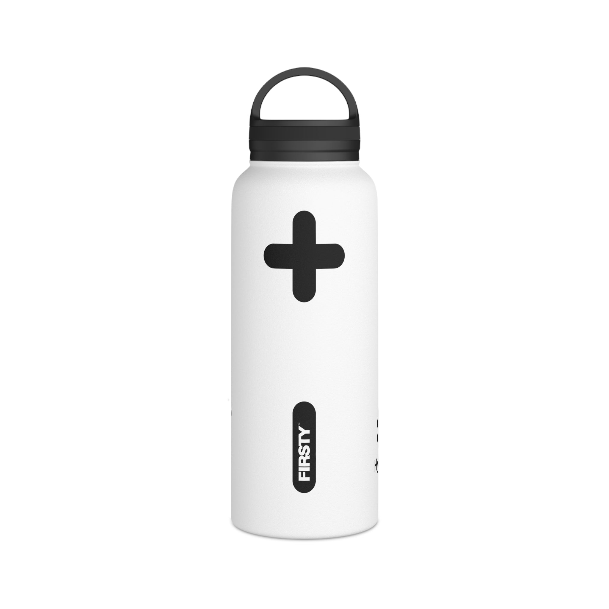 FIRSTY™ Hydrate+™ 3 Sizes - White  - Stainless Steel Water Bottle with Carry Handle - BPA-Free, Eco-Friendly