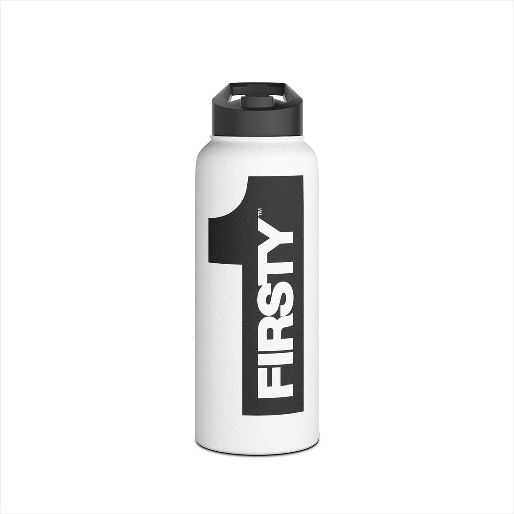 FIRSTY™ We Are One™ - 3 Sizes - Black on White - Stainless Steel Water Bottle with Carry Handle and Straw Lid - BPA-Free, Eco-Friendly