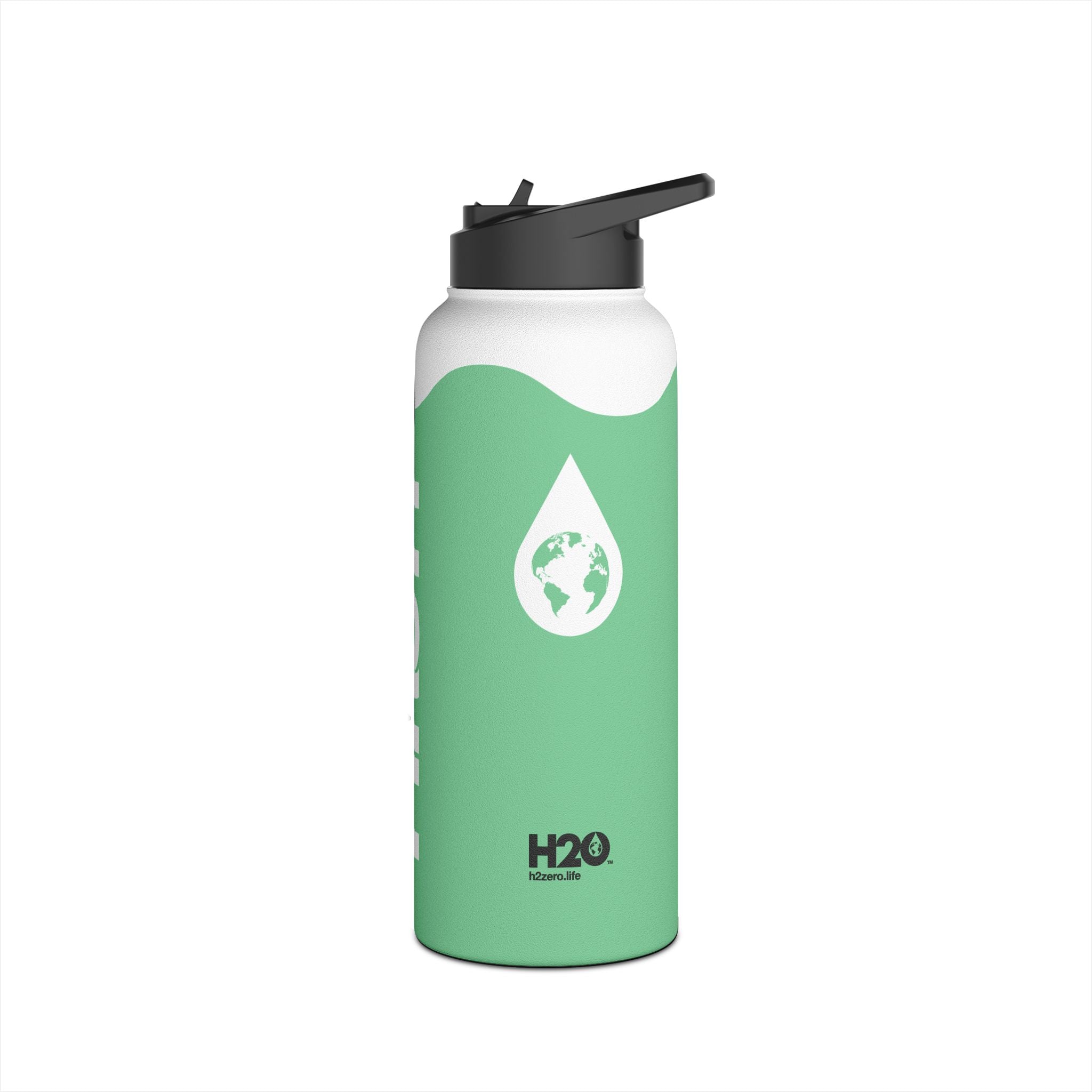 FIRSTY™ Wave™ 3 Sizes - Mint Green & White - Stainless Steel Water Bottle with Carry Handle and Straw Lid - BPA-Free, Eco-Friendly