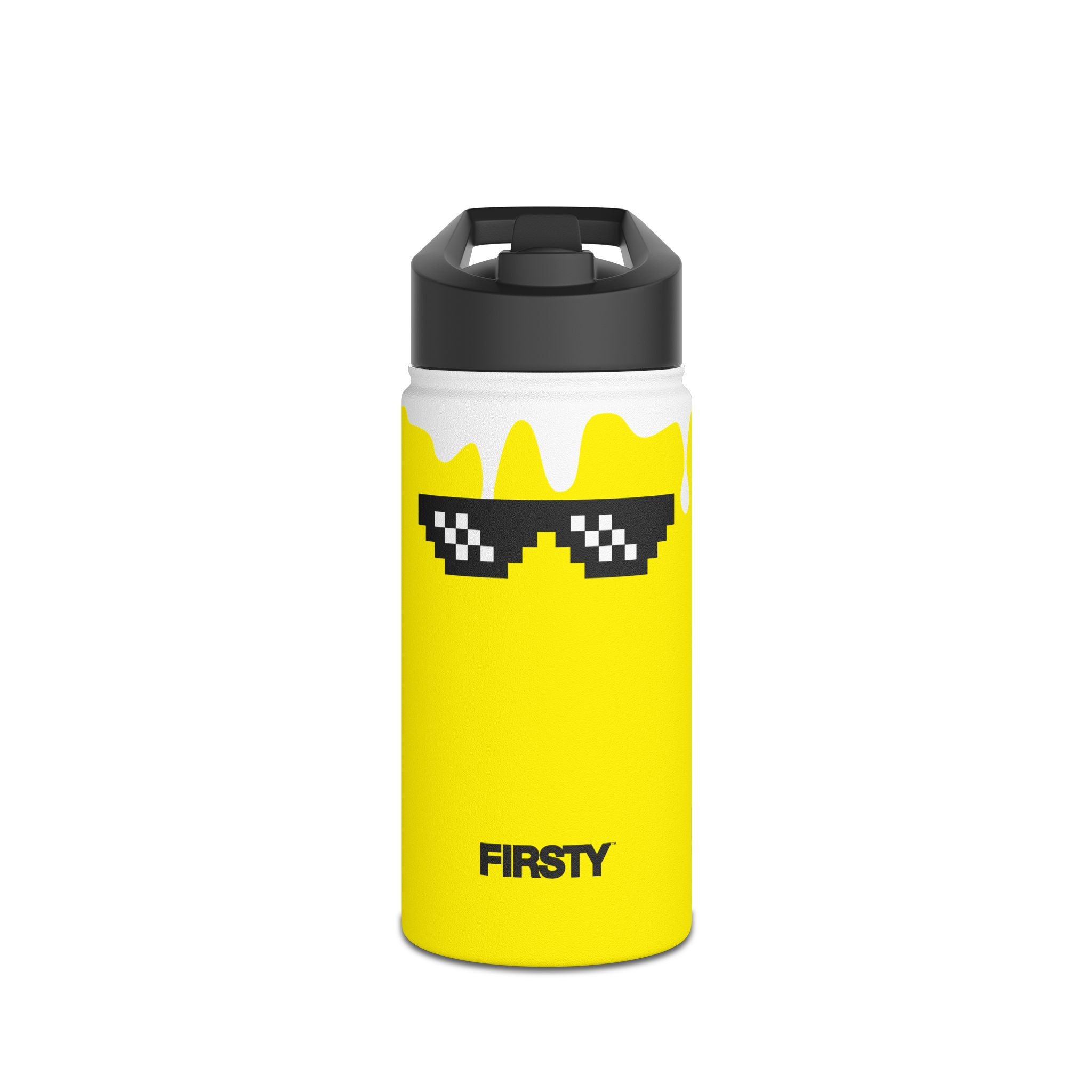 FIRSTY™ 3 Sizes - Yellow Thug - Stainless Steel Water Bottle with Carry Handle and Straw Lid - BPA-Free, Eco-Friendly