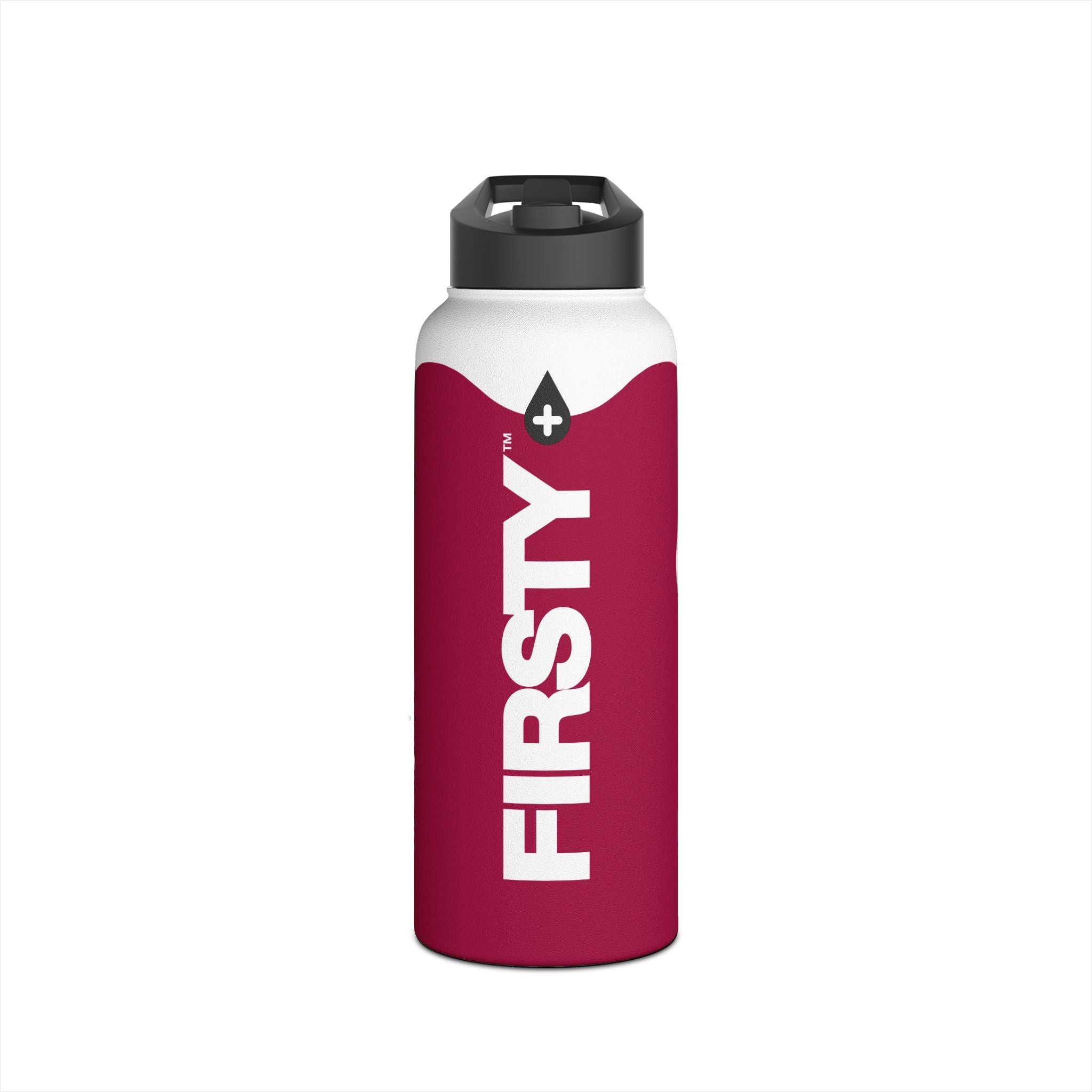 FIRSTY™ Wave™ 3 Sizes - Burgundy & White - Stainless Steel Water Bottle with Carry Handle and Straw Lid - BPA-Free, Eco-Friendly