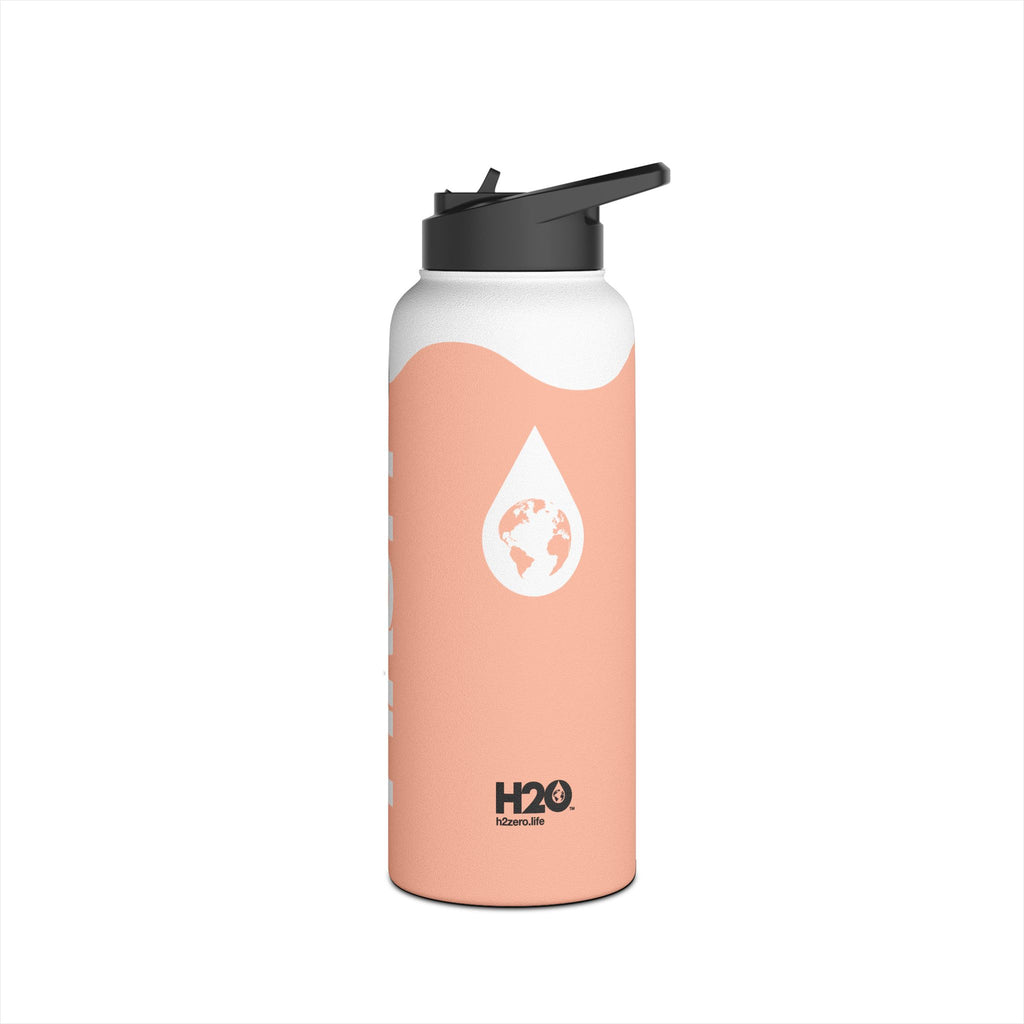 FIRSTY™ Wave™ 3 Sizes - Peach & White - Stainless Steel Water Bottle with Carry Handle and Straw Lid - BPA-Free, Eco-Friendly