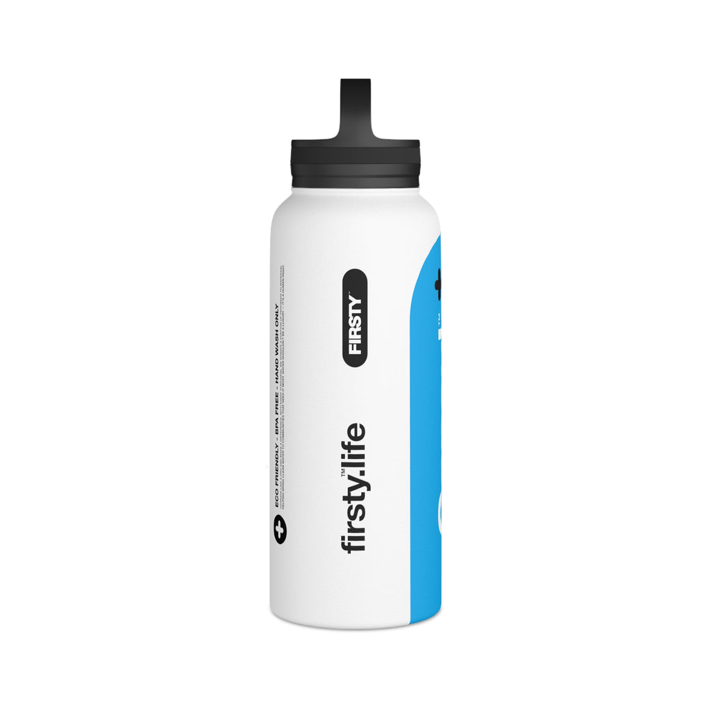 FIRSTY™ Capsule+™ Thirst First™ 3 Sizes - Blue & White  - Stainless Steel Water Bottle with Carry Handle - BPA-Free, Eco-Friendly