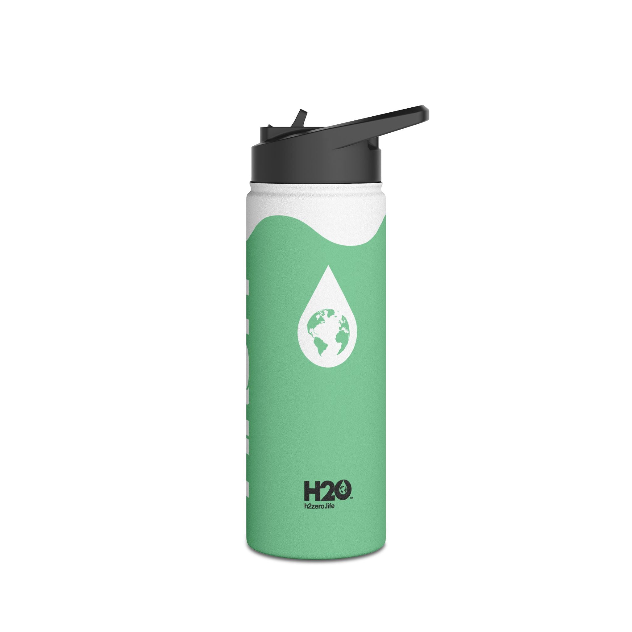 FIRSTY™ Wave™ 3 Sizes - Mint Green & White - Stainless Steel Water Bottle with Carry Handle and Straw Lid - BPA-Free, Eco-Friendly
