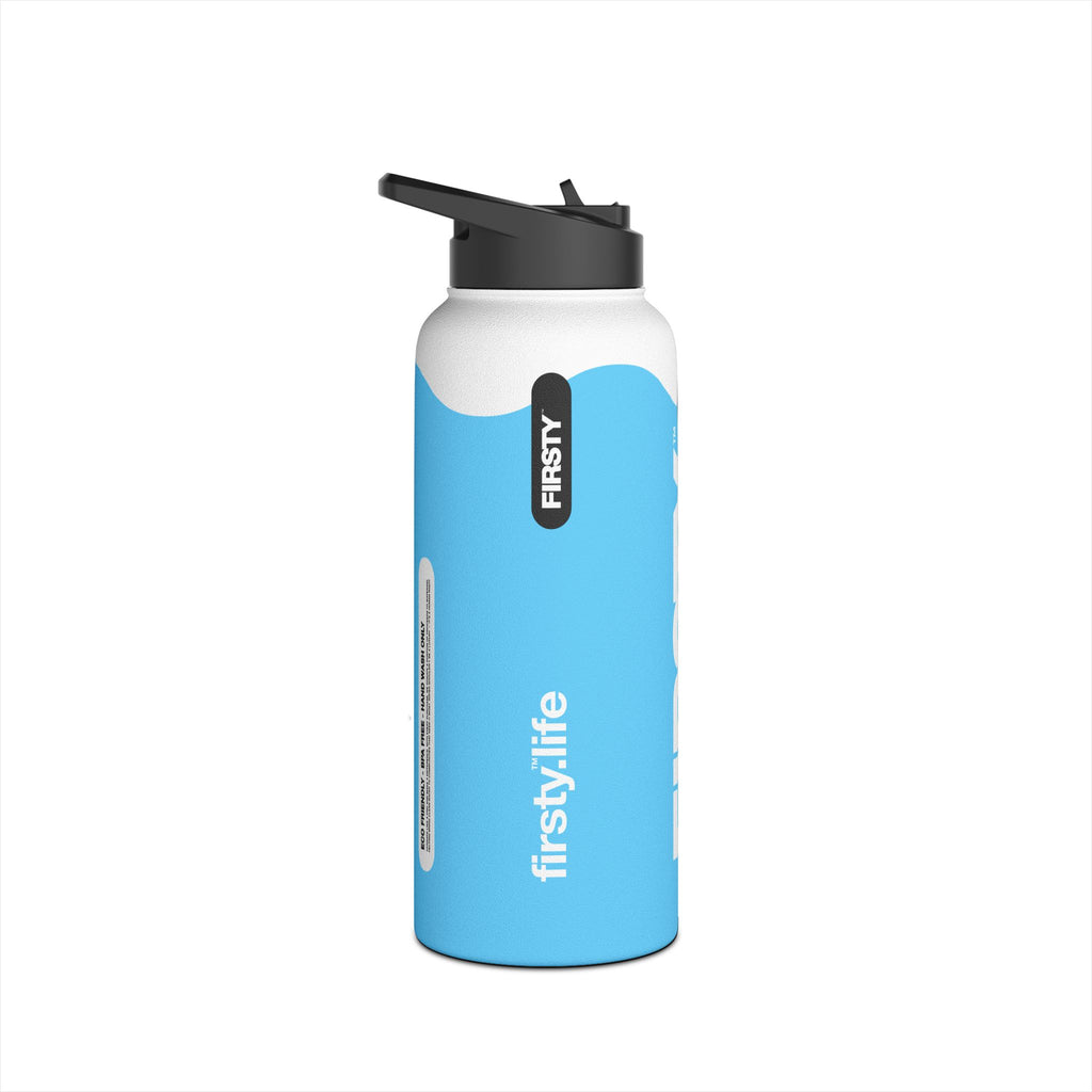 FIRSTY™ Wave™ 3 Sizes - Sky Blue & White - Stainless Steel Water Bottle with Carry Handle and Straw Lid - BPA-Free, Eco-Friendly