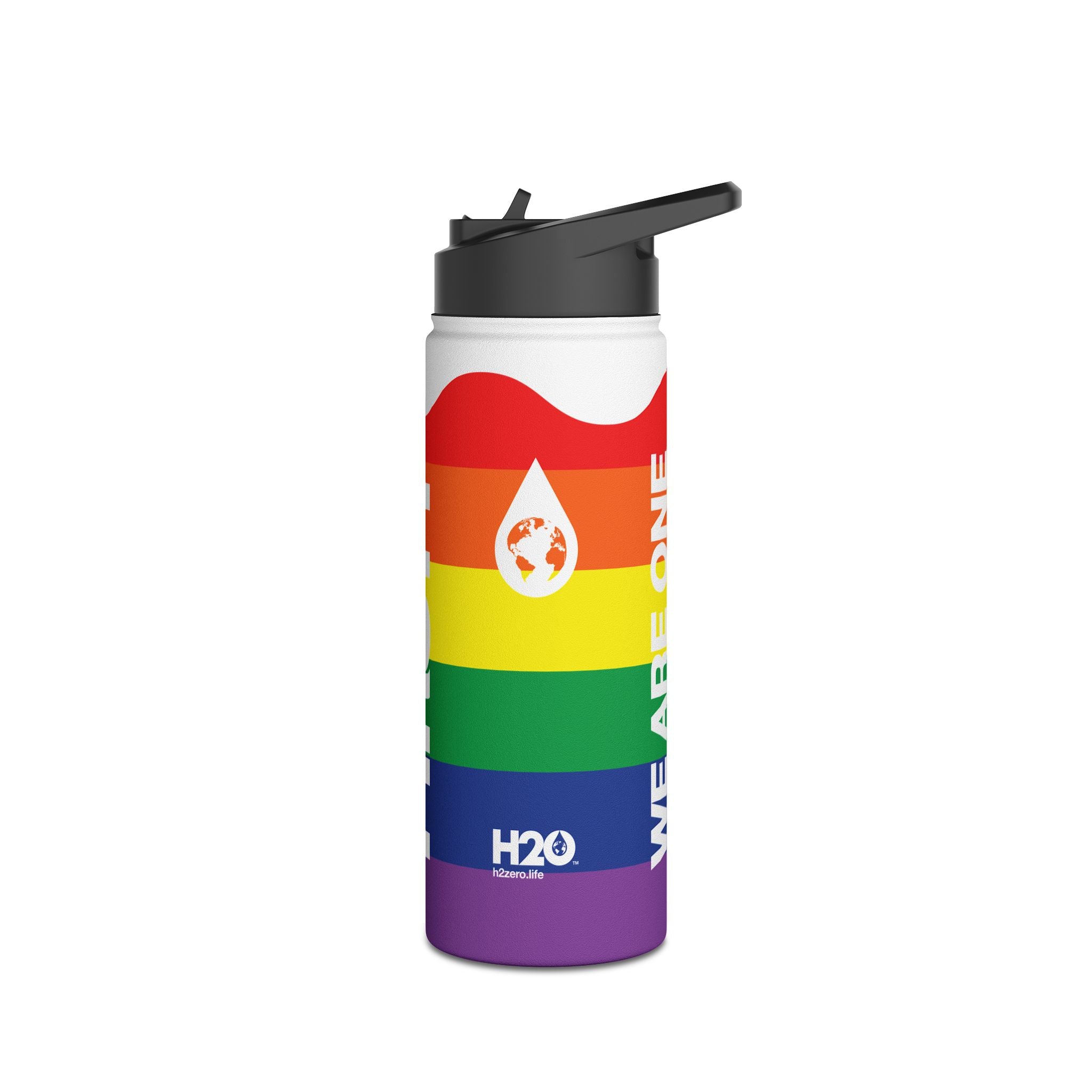 FIRSTY™ We Are One™ - 3 Sizes - Celebrate Pride Rainbow - Stainless Steel Water Bottle with Carry Handle and Straw Lid - BPA-Free, Eco-Friendly