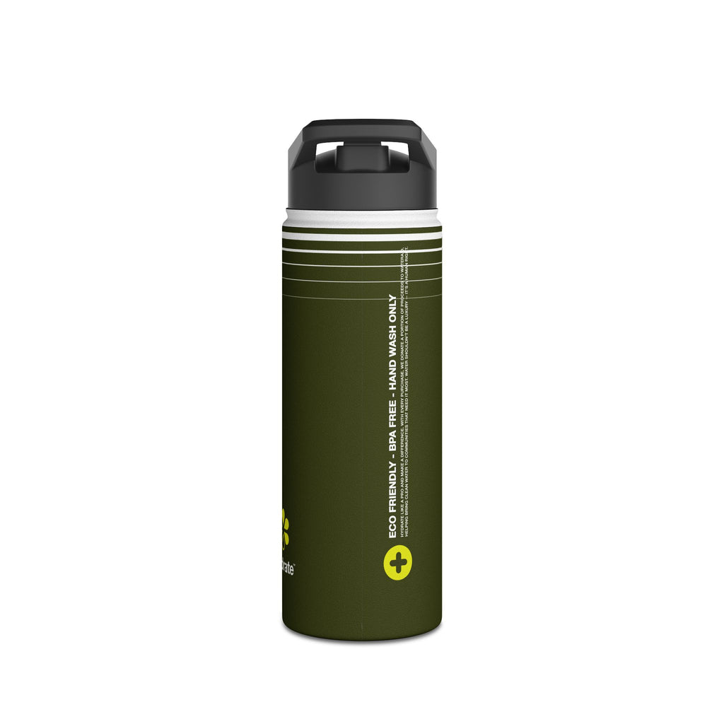 FIRSTY™ 3 Sizes - Hydrate - Deep Green with Neon - Stainless Steel Water Bottle with Carry Handle and Straw Lid - BPA-Free, Eco-Friendly