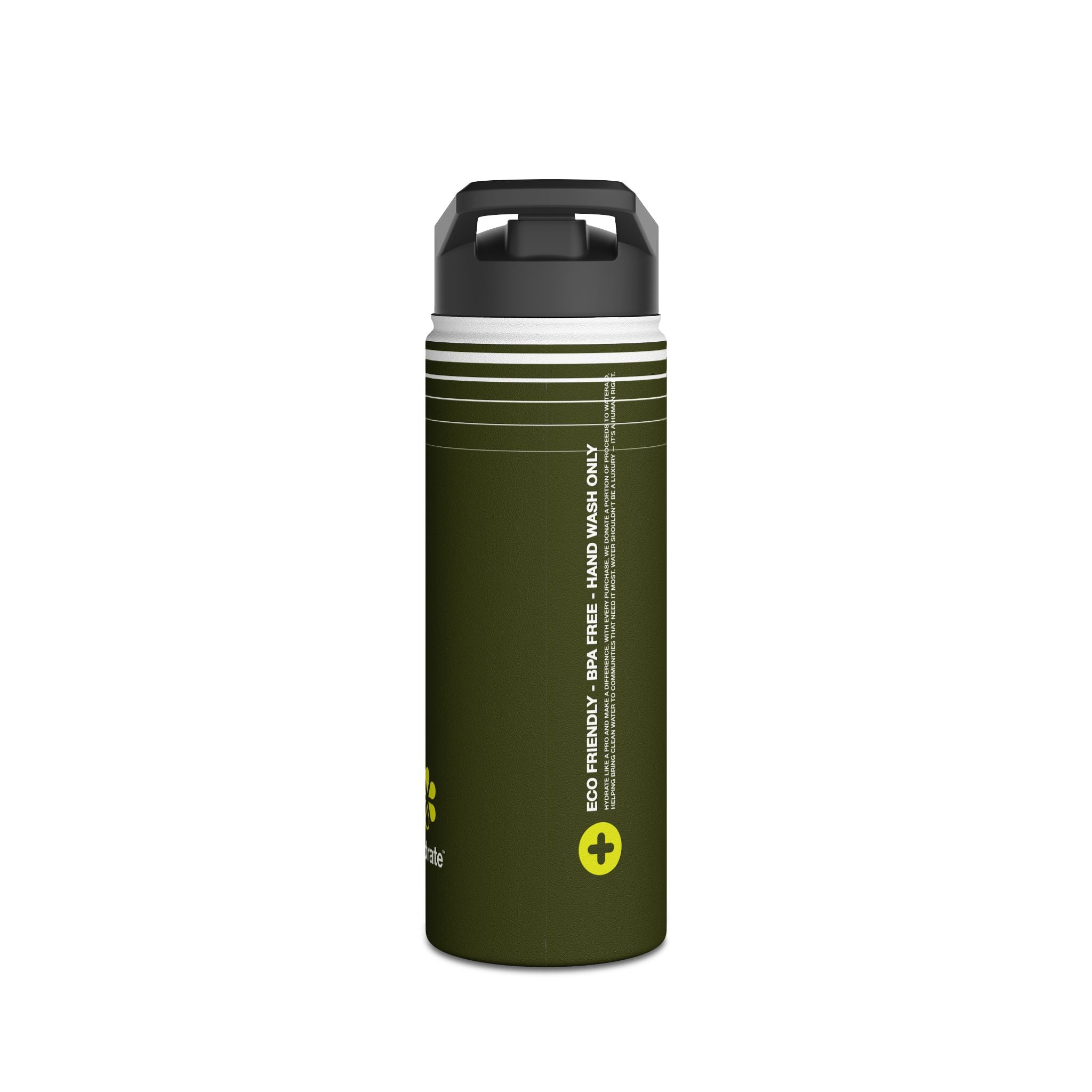 FIRSTY™ 3 Sizes - Hydrate - Deep Green with Neon - Stainless Steel Water Bottle with Carry Handle and Straw Lid - BPA-Free, Eco-Friendly