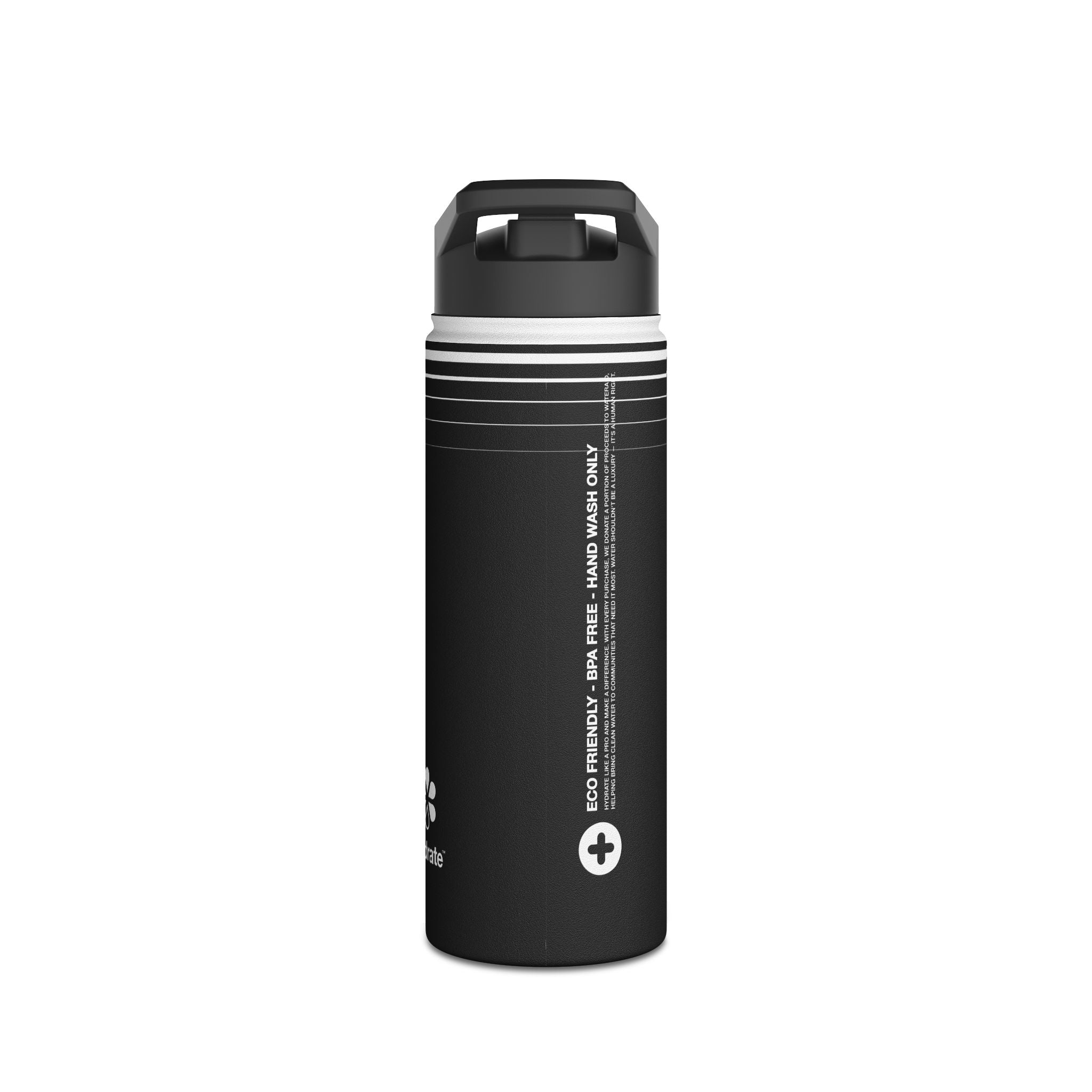 FIRSTY™ 3 Sizes - Hydrate Black - Stainless Steel Water Bottle with Carry Handle and Straw Lid - BPA-Free, Eco-Friendly