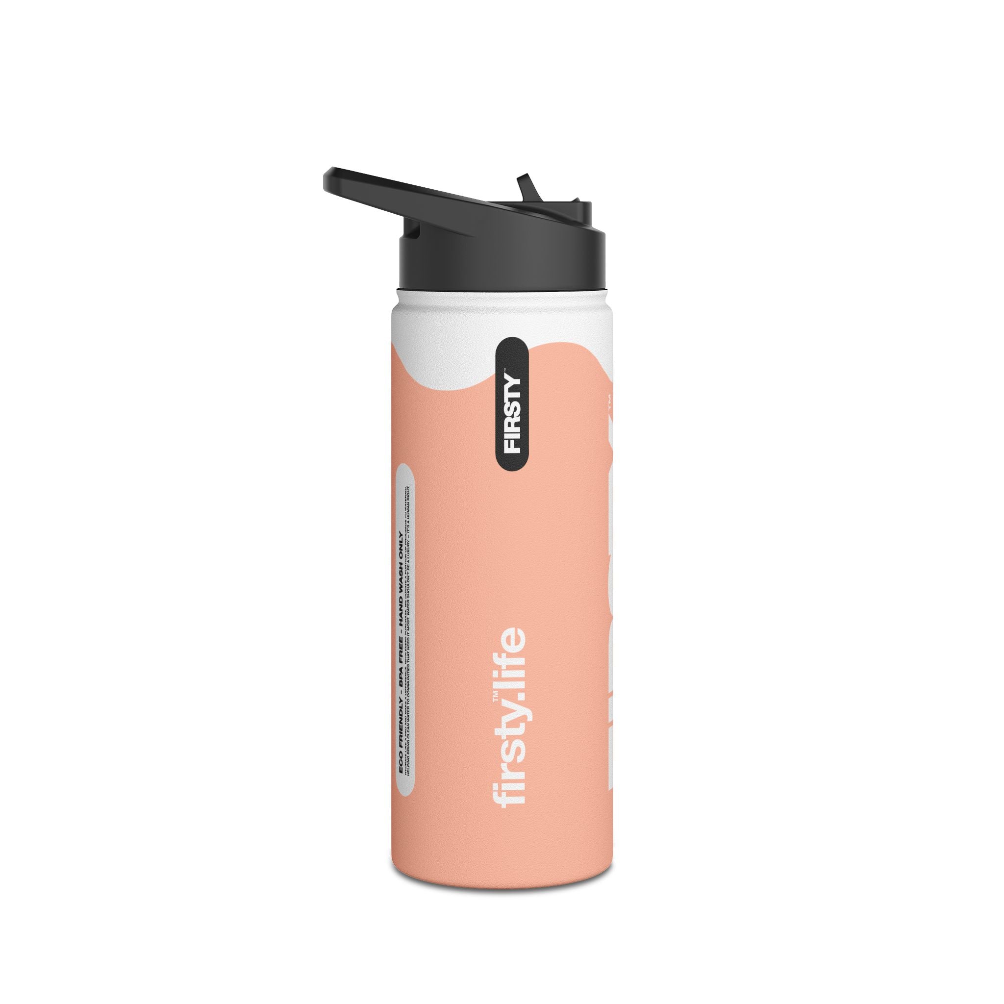 FIRSTY™ Wave™ 3 Sizes - Peach & White - Stainless Steel Water Bottle with Carry Handle and Straw Lid - BPA-Free, Eco-Friendly