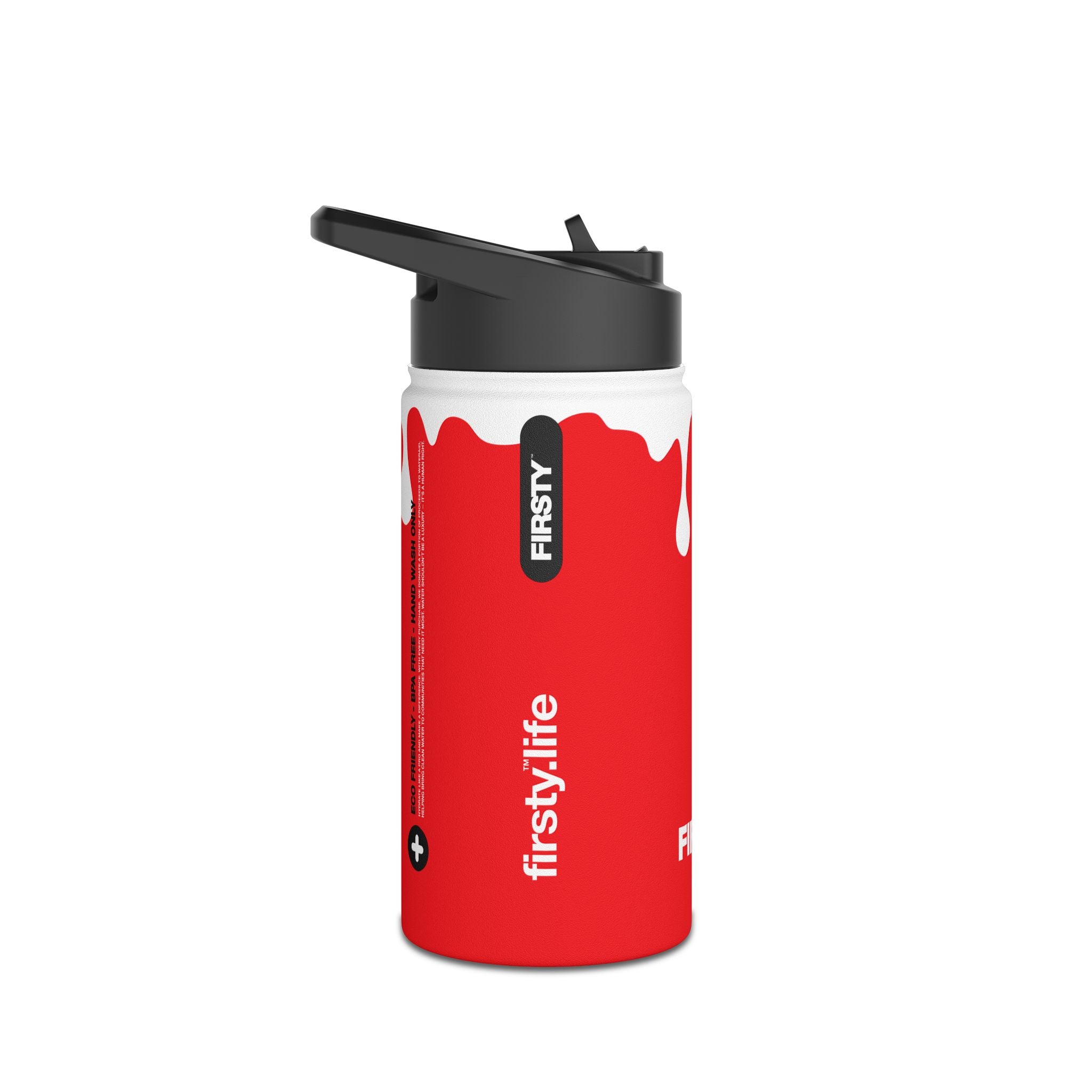 FIRSTY™ 3 Sizes - Splash™ Red - Stainless Steel Water Bottle with Carry Handle and Straw Lid - BPA-Free, Eco-Friendly