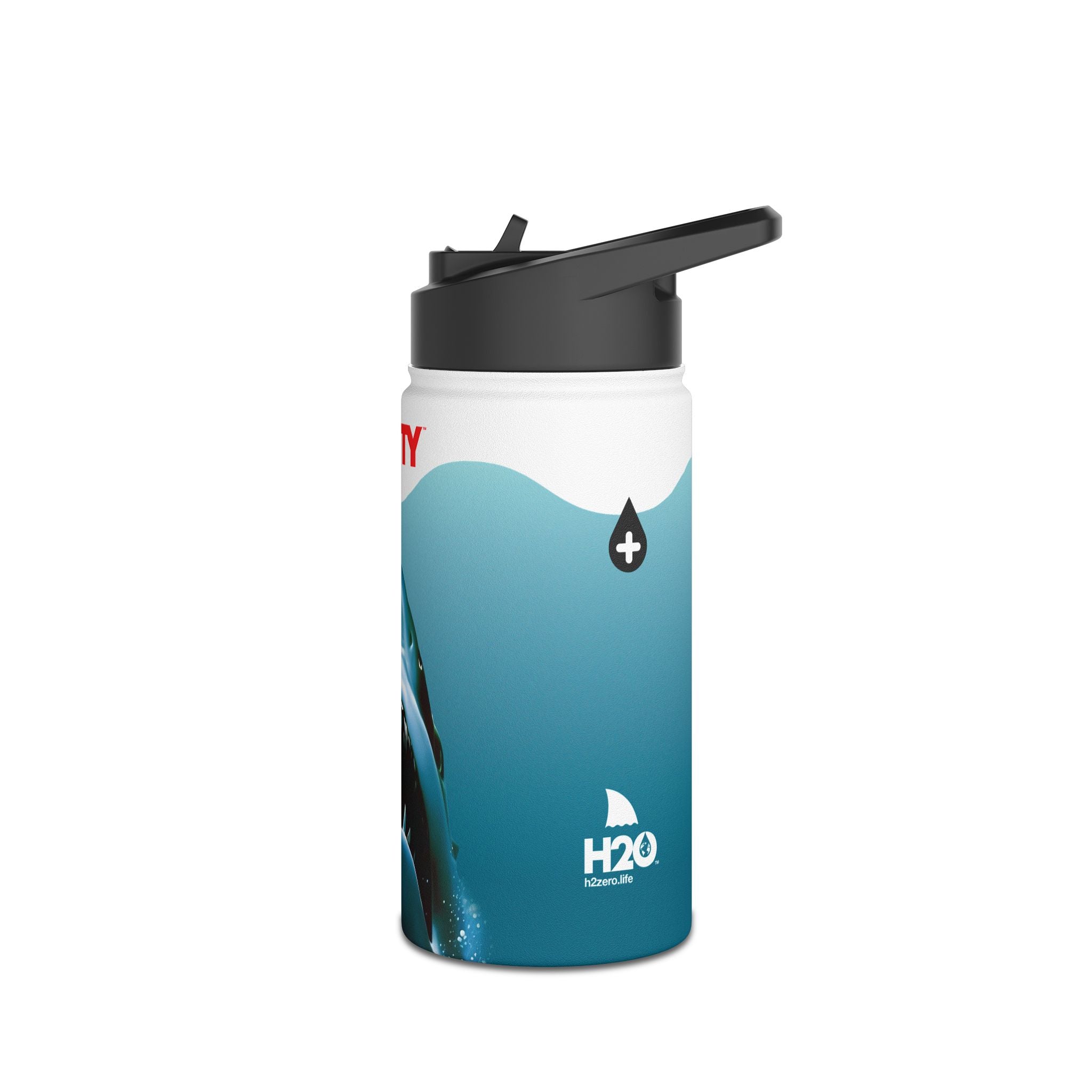 FIRSTY™ Limited Edition™ - 3 Sizes - Jaws Blue - Stainless Steel Water Bottle with Carry Handle and Straw Lid - BPA-Free, Eco-Friendly