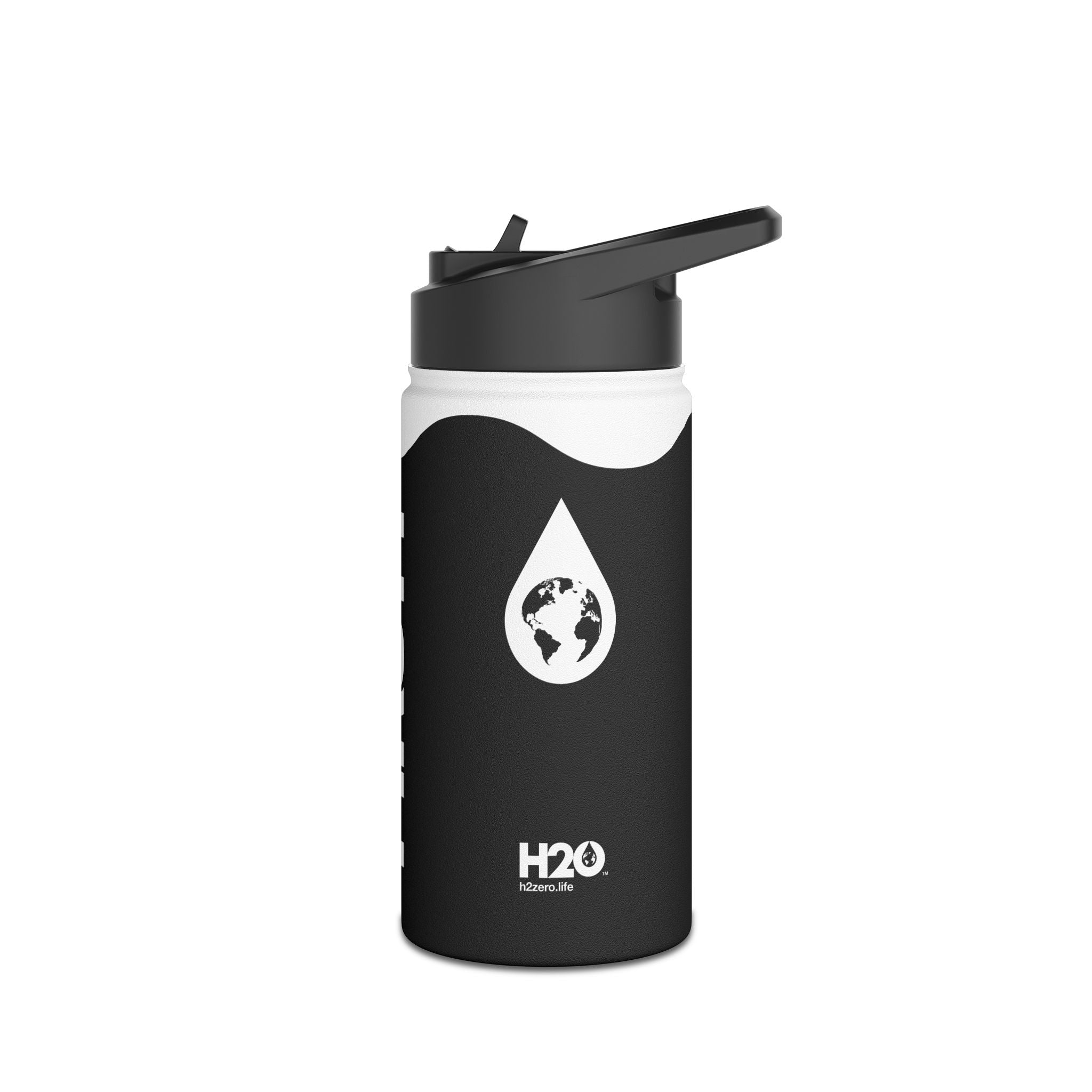 FIRSTY™ Wave™ 3 Sizes - Black with Orange - Stainless Steel Water Bottle with Carry Handle and Straw Lid - BPA-Free, Eco-Friendly