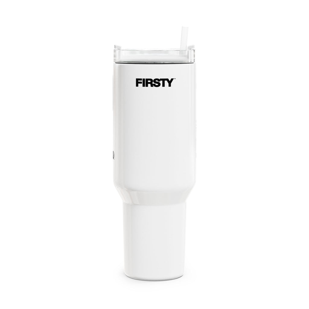 FIRSTY™  40oz - Thirst Always First™ - Black on White Tumbler Cup - BPA-Free, Eco-Friendly