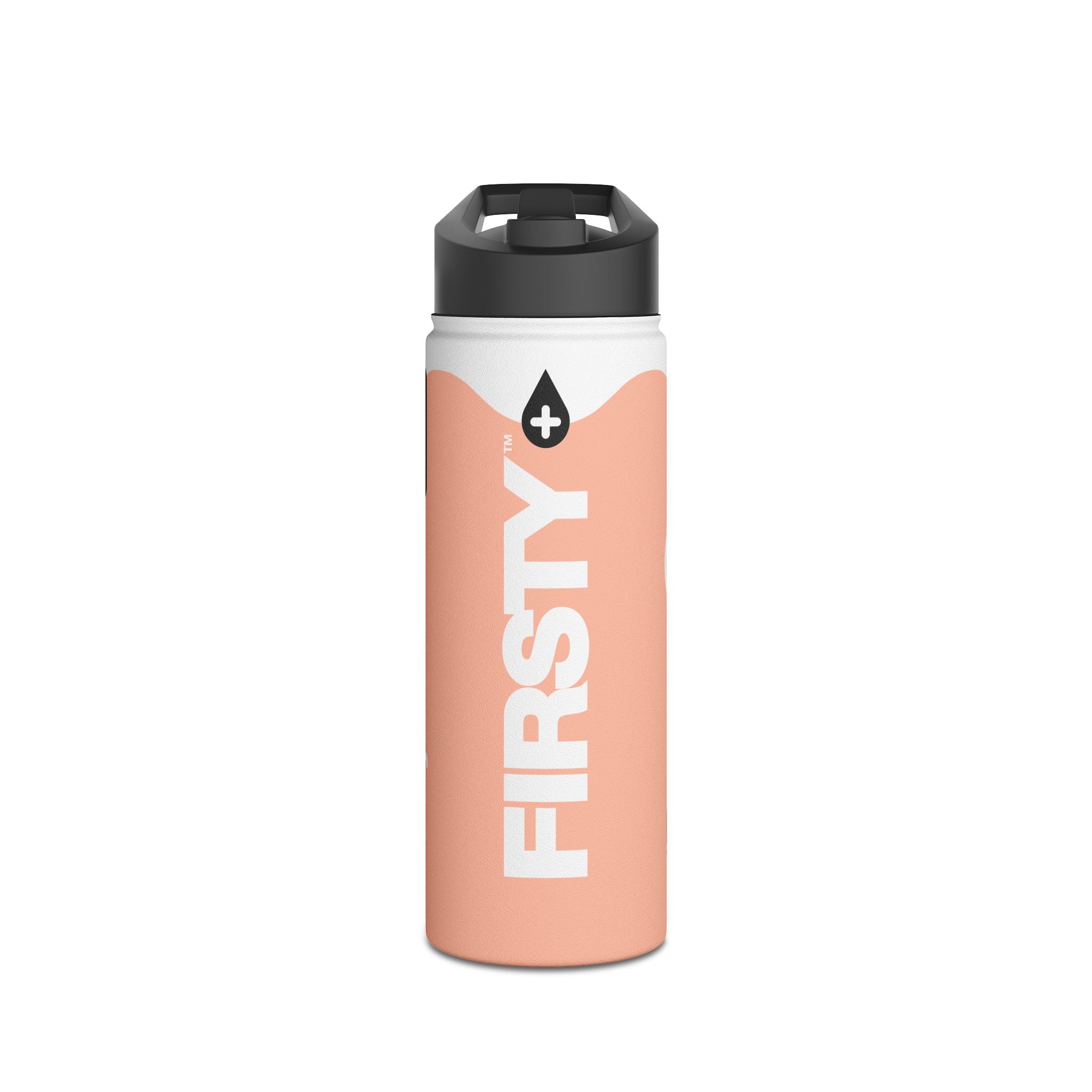 FIRSTY™ Wave™ 3 Sizes - Peach & White - Stainless Steel Water Bottle with Carry Handle and Straw Lid - BPA-Free, Eco-Friendly