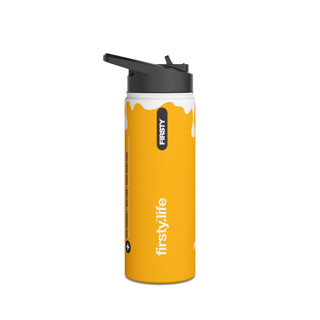 FIRSTY™ 3 Sizes - Splash™ Mustard - Stainless Steel Water Bottle with Carry Handle and Straw Lid - BPA-Free, Eco-Friendly
