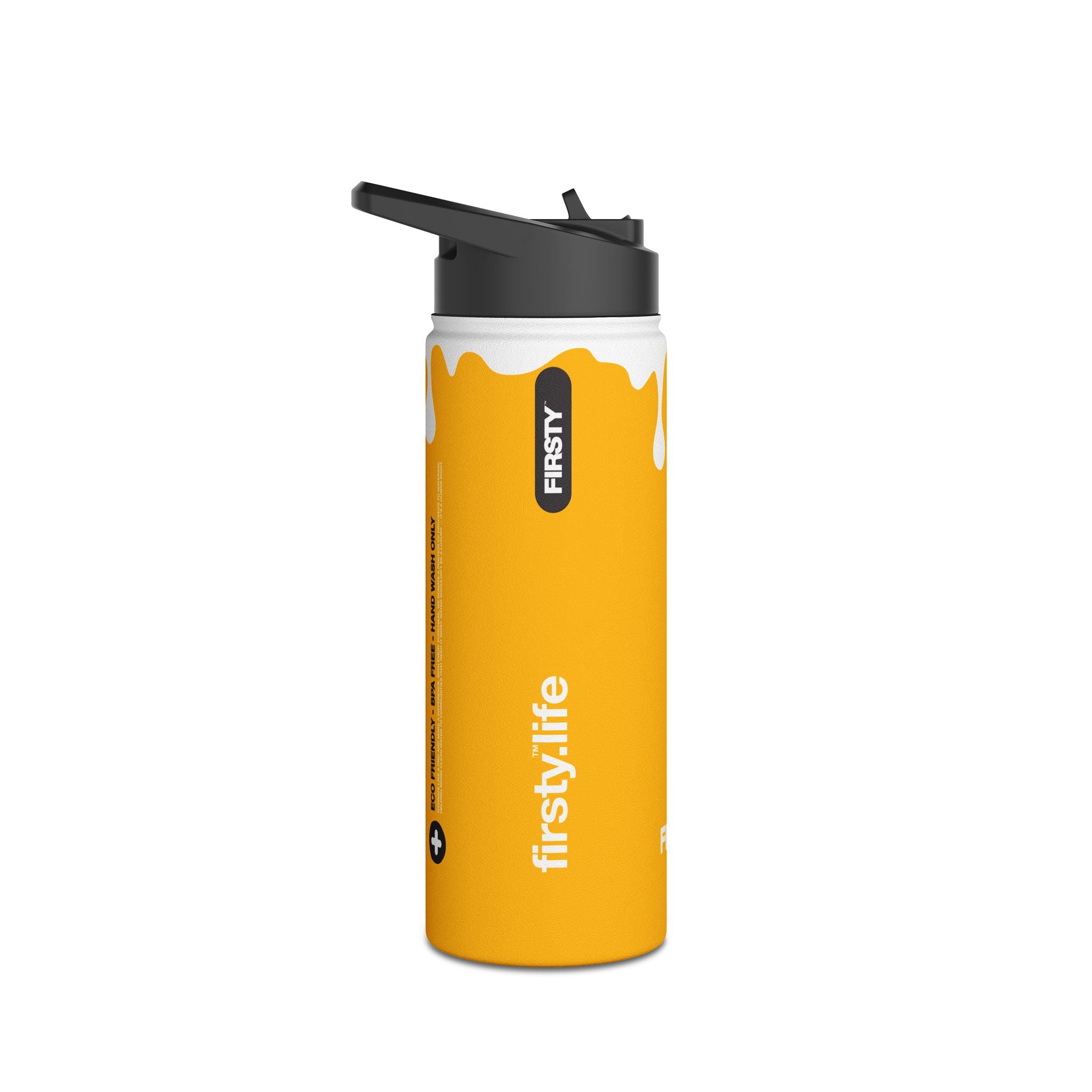 FIRSTY™ 3 Sizes - Splash™ Mustard - Stainless Steel Water Bottle with Carry Handle and Straw Lid - BPA-Free, Eco-Friendly
