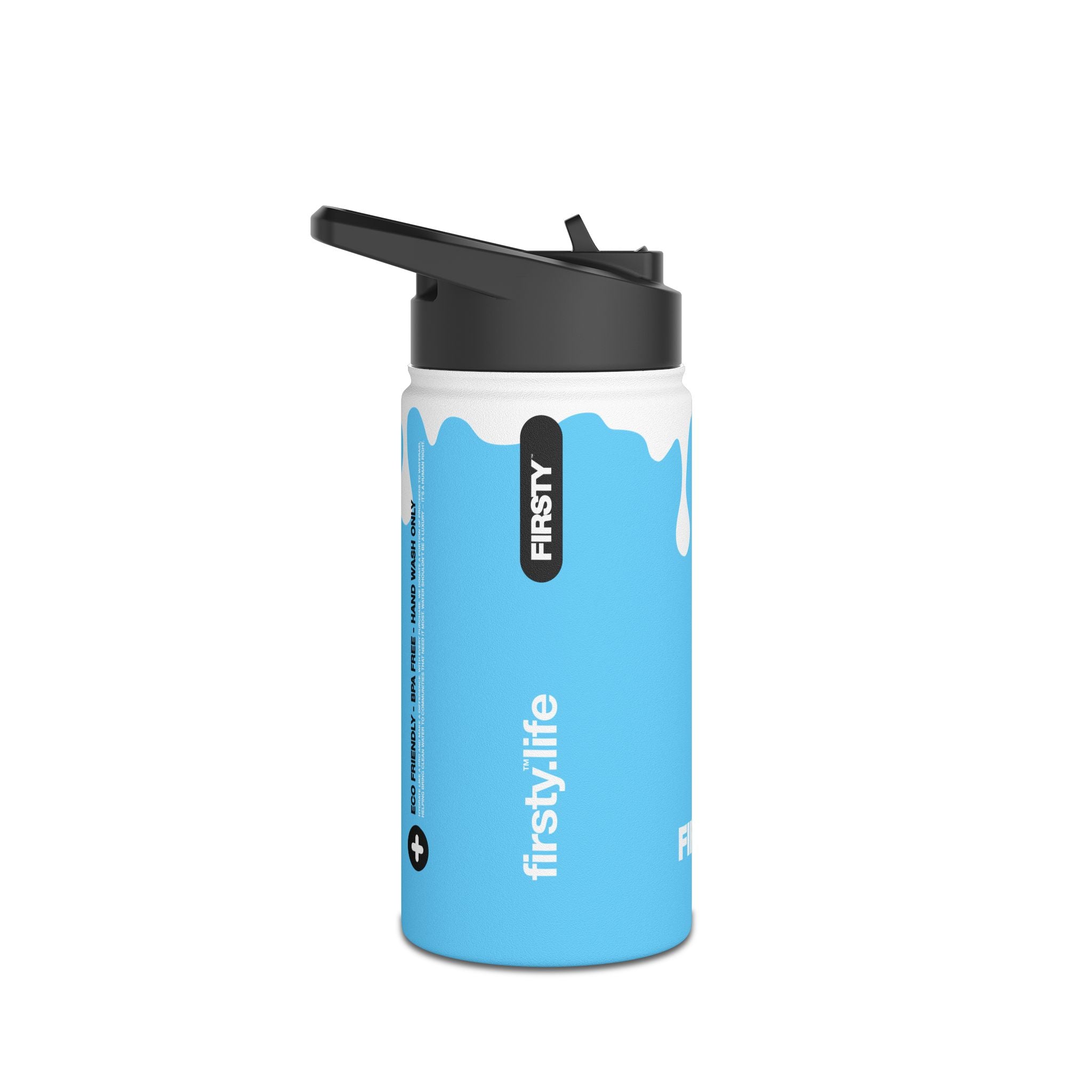 FIRSTY™ 3 Sizes - Splash™ Sky Blue - Stainless Steel Water Bottle with Carry Handle and Straw Lid - BPA-Free, Eco-Friendly