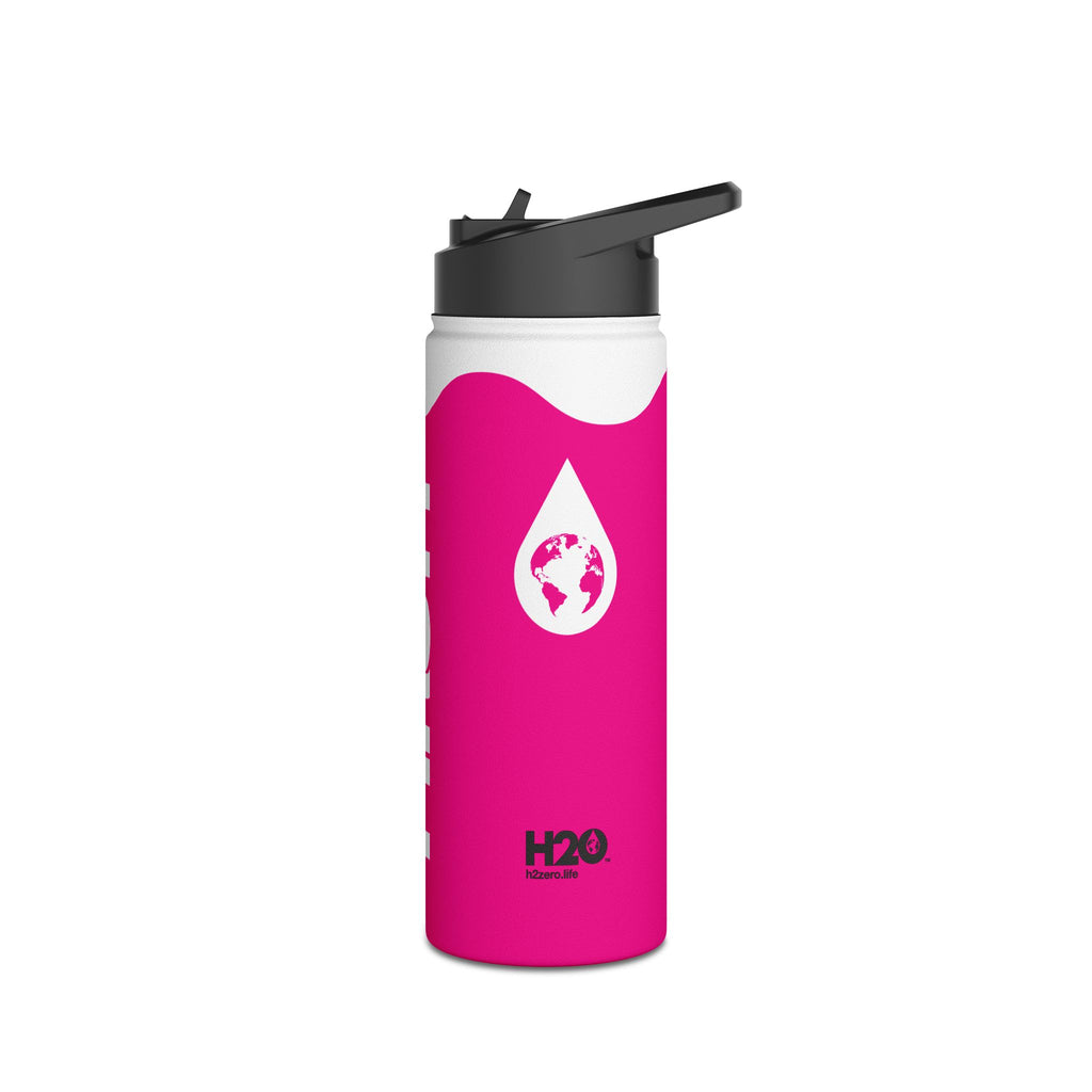 FIRSTY™ Wave™ 3 Sizes - Pink & White - Stainless Steel Water Bottle with Carry Handle and Straw Lid - BPA-Free, Eco-Friendly