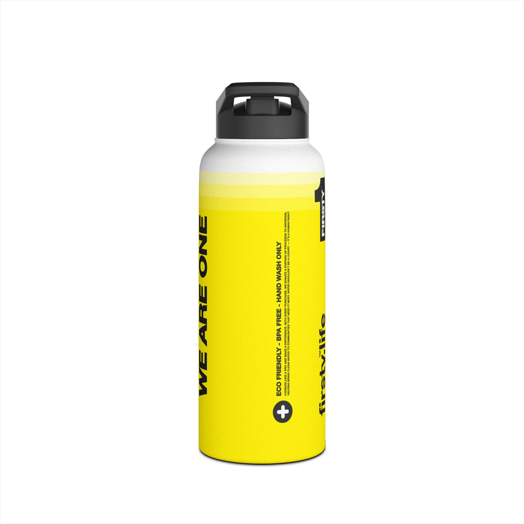 FIRSTY™ We Are One™ - 3 Sizes - Black on Yellow - Stainless Steel Water Bottle with Carry Handle and Straw Lid - BPA-Free, Eco-Friendly
