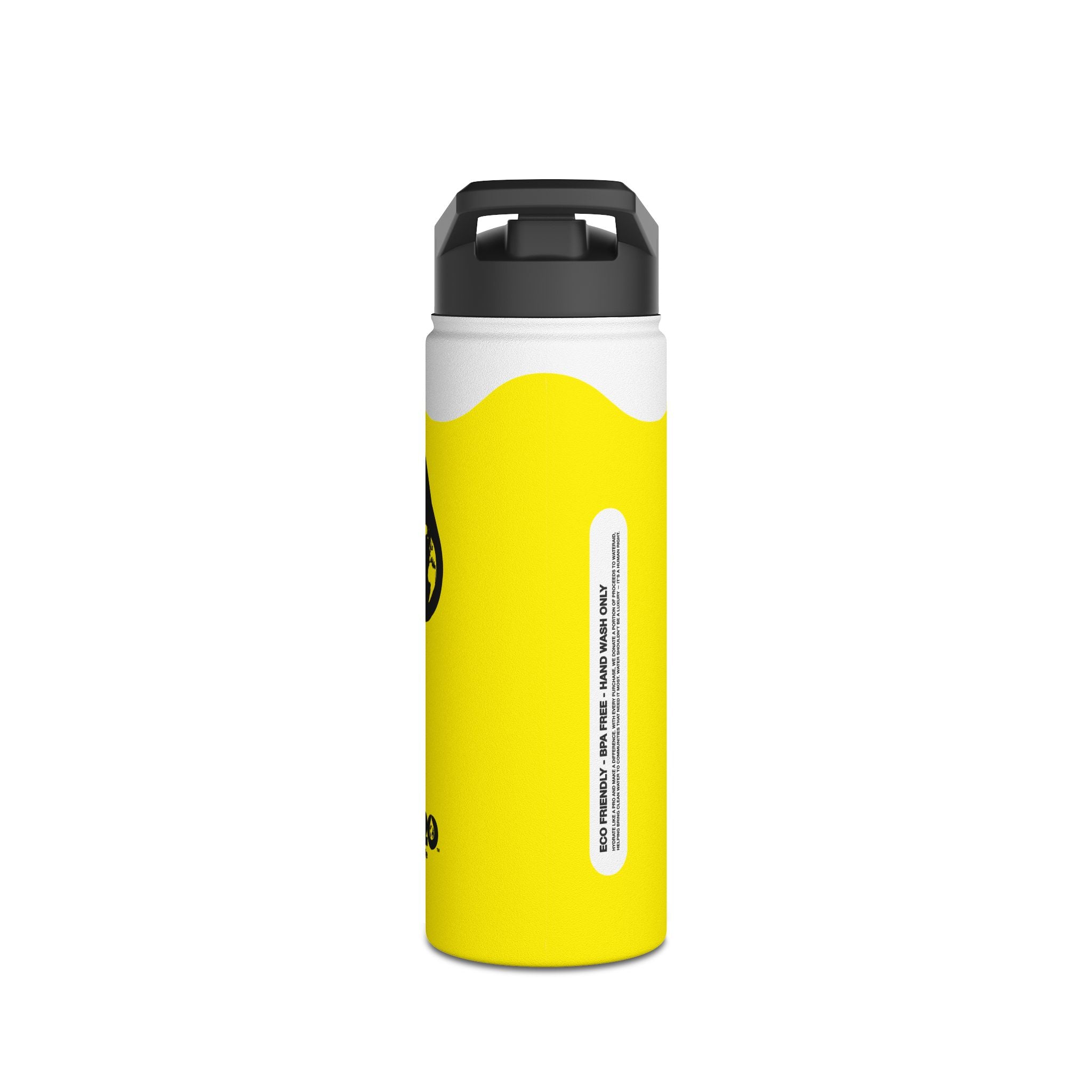 FIRSTY™ Wave™ 3 Sizes - Yellow & Black - Stainless Steel Water Bottle with Carry Handle and Straw Lid - BPA-Free, Eco-Friendly