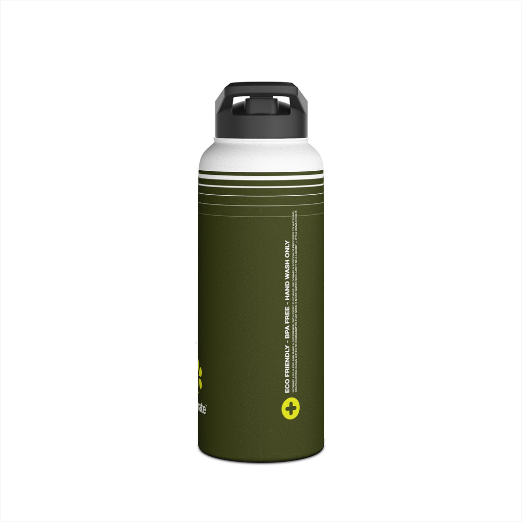 FIRSTY™ 3 Sizes - Hydrate - Deep Green with Neon - Stainless Steel Water Bottle with Carry Handle and Straw Lid - BPA-Free, Eco-Friendly