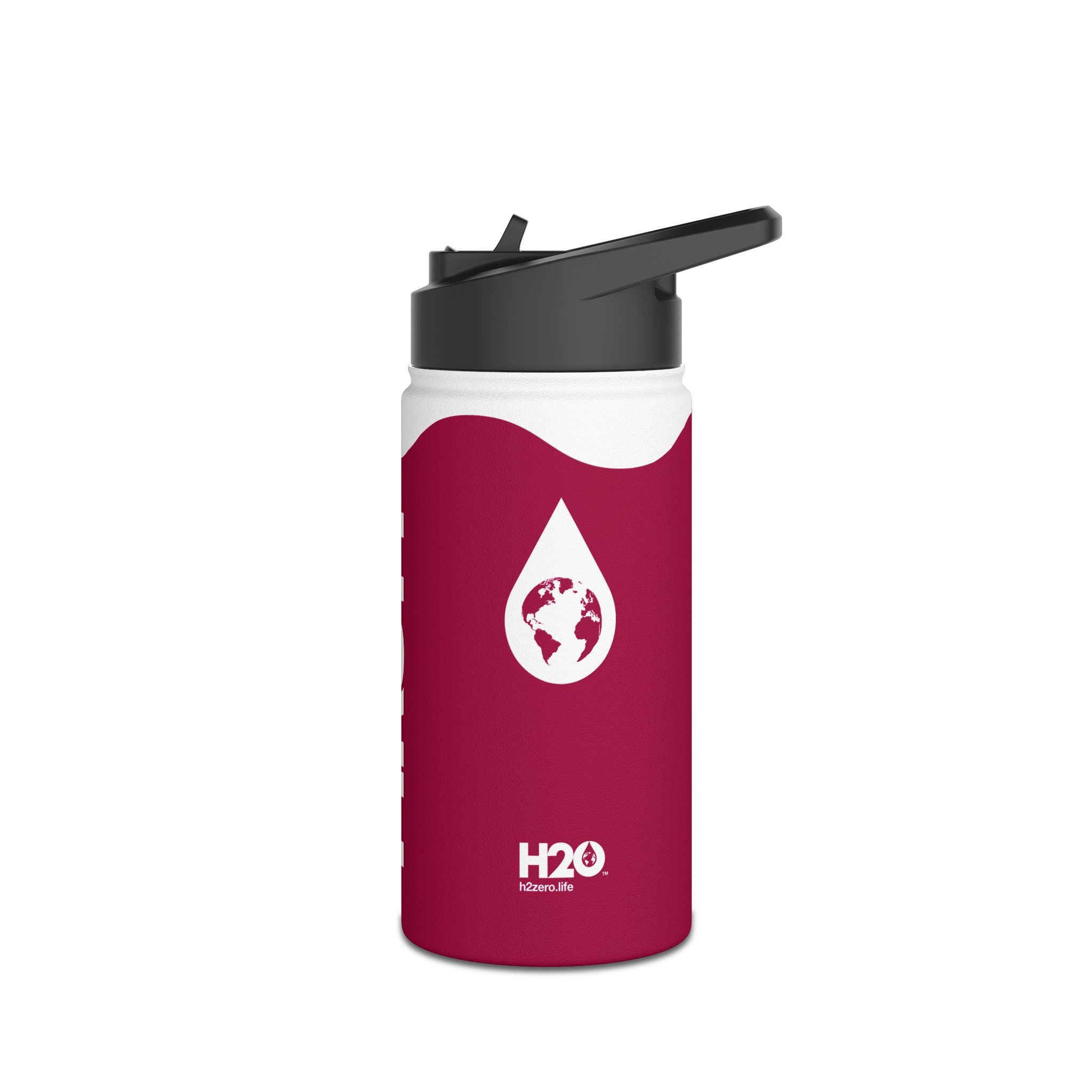 FIRSTY™ Wave™ 3 Sizes - Burgundy & White - Stainless Steel Water Bottle with Carry Handle and Straw Lid - BPA-Free, Eco-Friendly