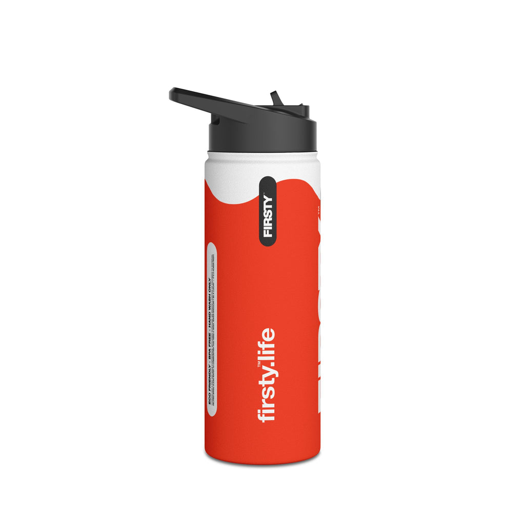 FIRSTY™ Wave™ 3 Sizes - Orange & White - Stainless Steel Water Bottle with Carry Handle and Straw Lid - BPA-Free, Eco-Friendly