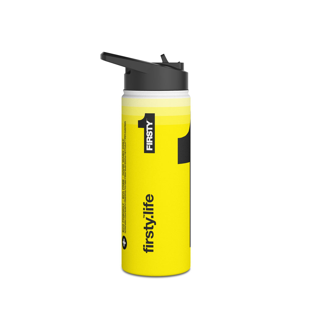 FIRSTY™ We Are One™ - 3 Sizes - Black on Yellow - Stainless Steel Water Bottle with Carry Handle and Straw Lid - BPA-Free, Eco-Friendly